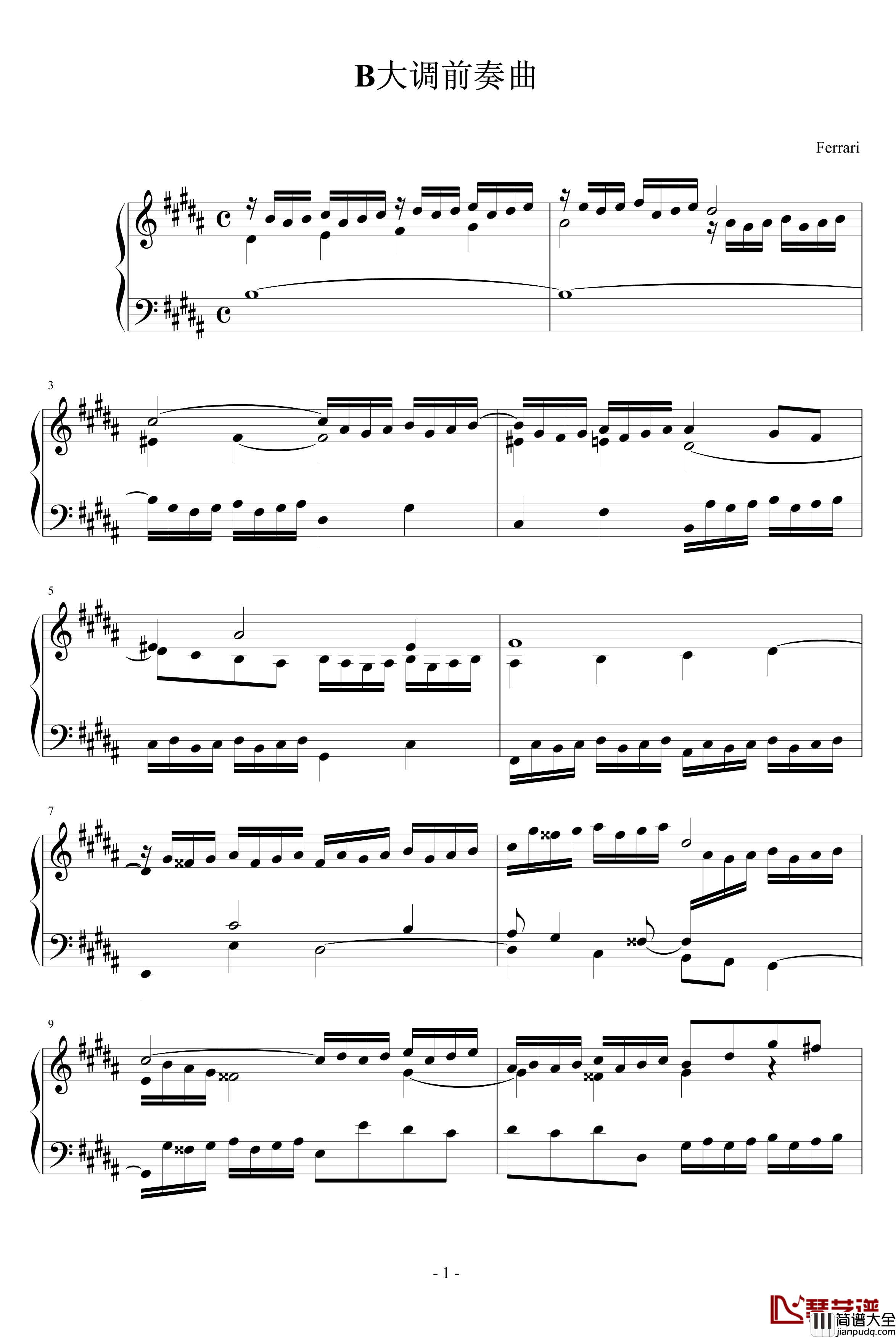 前奏曲钢琴谱_Ferrari版_巴赫