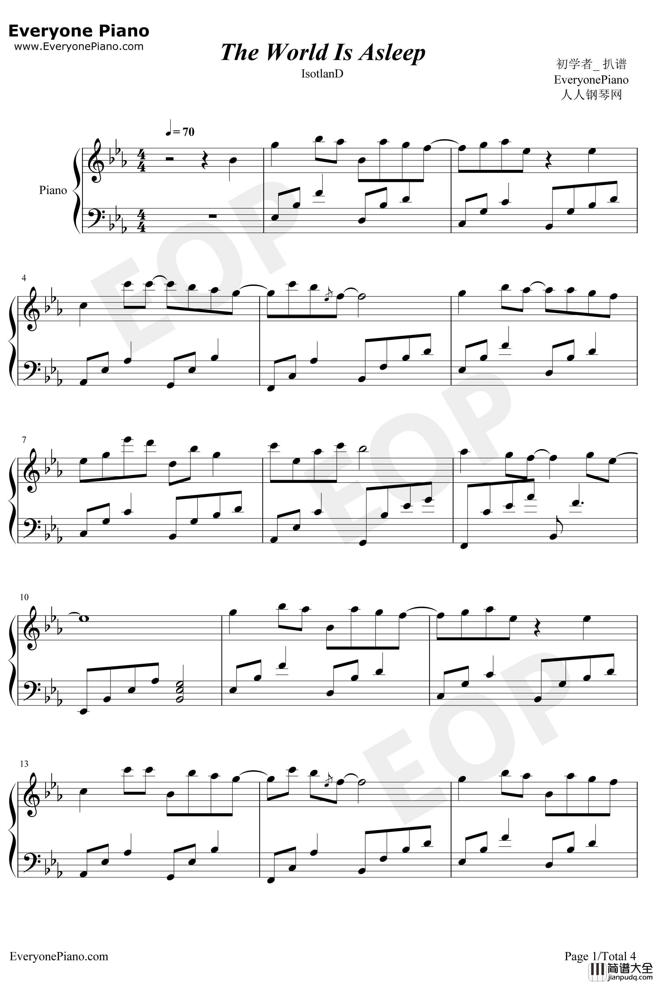 The_World_Is_Asleep钢琴谱_IsotlanD_完美版