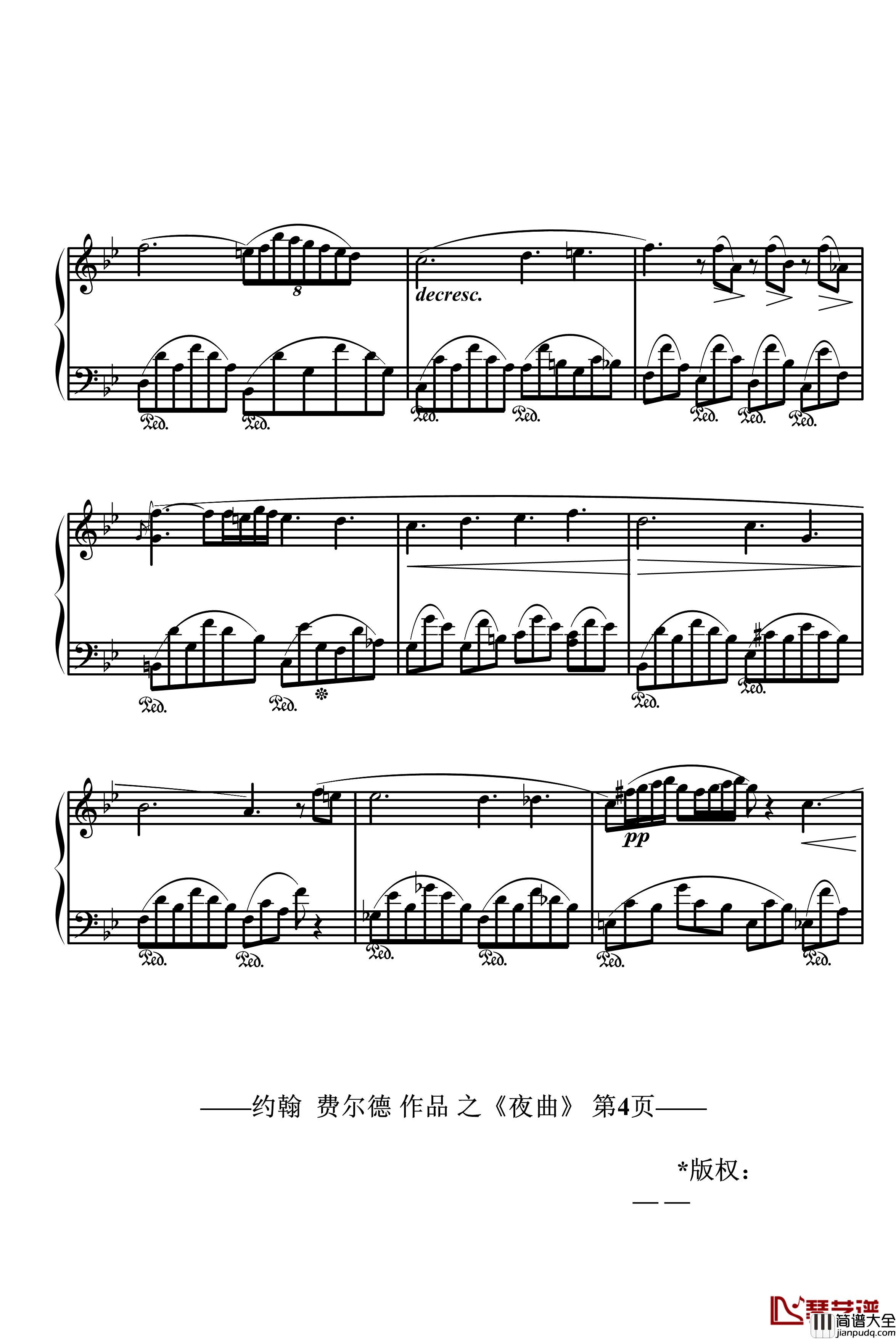 夜曲钢琴谱_约翰·费尔德