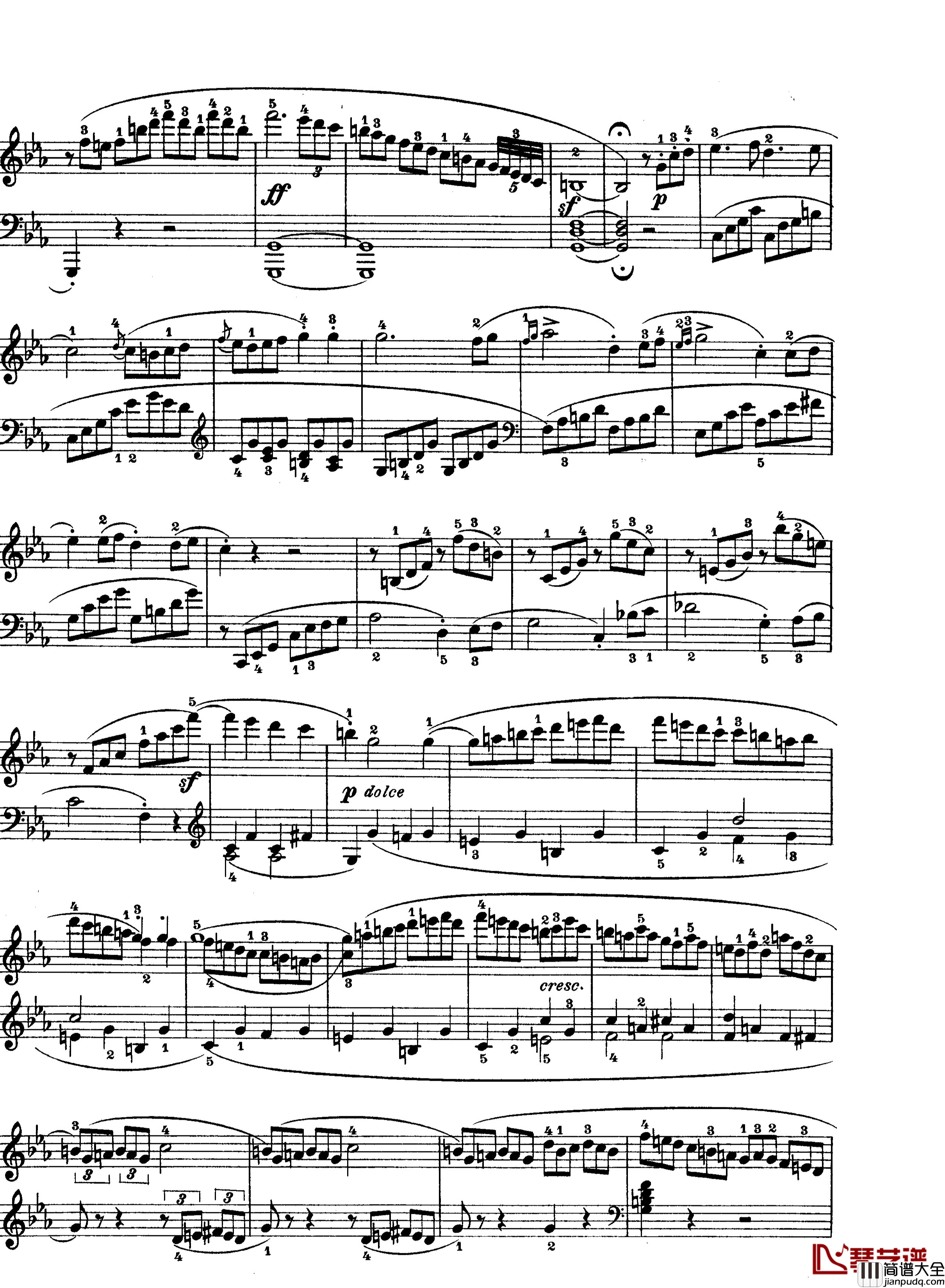 C小调第八琴奏鸣曲钢琴谱_悲怆_贝多芬_beethoven