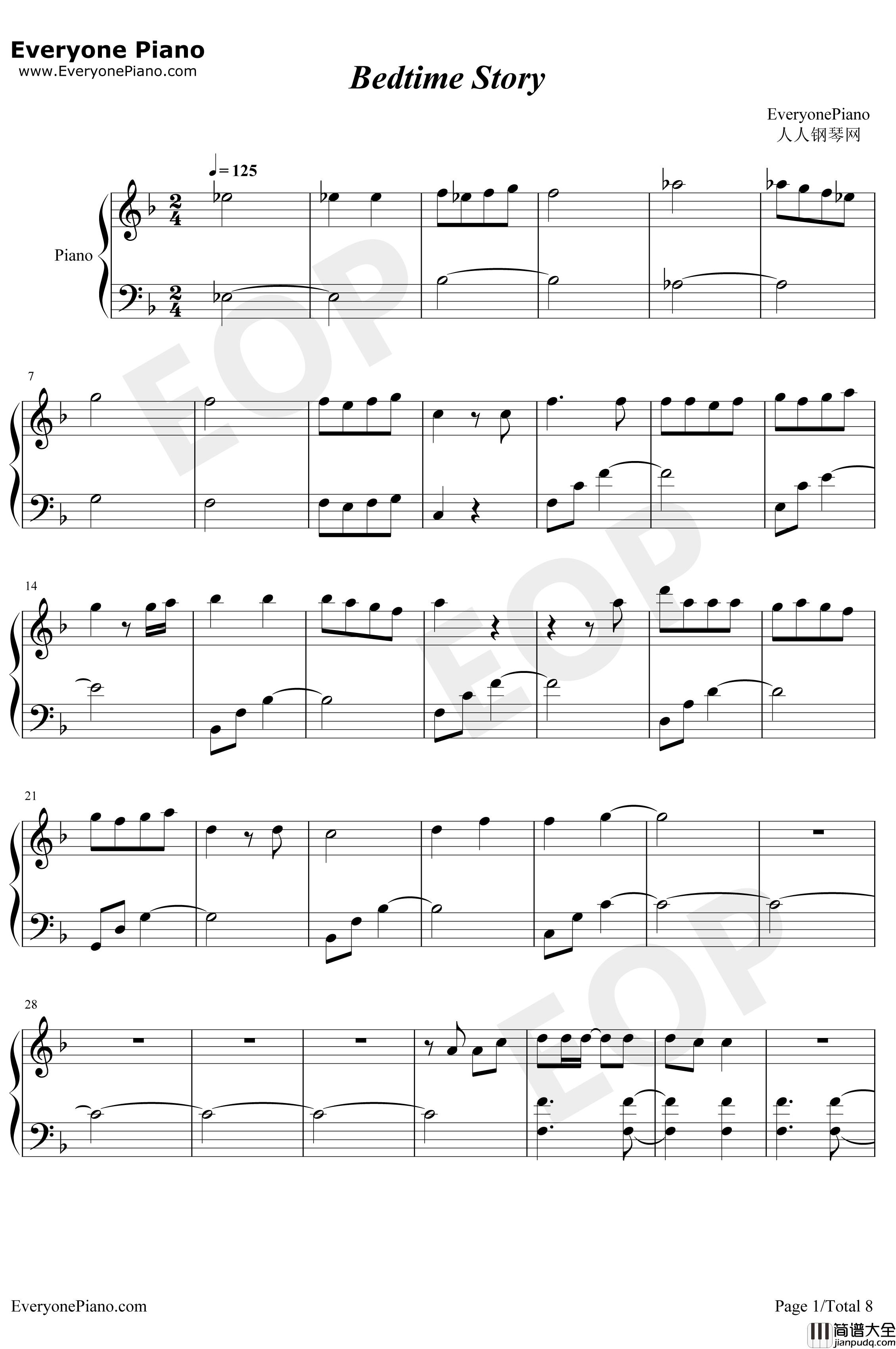 Bedtime_Story钢琴谱_西野加奈_三次元女友主题曲