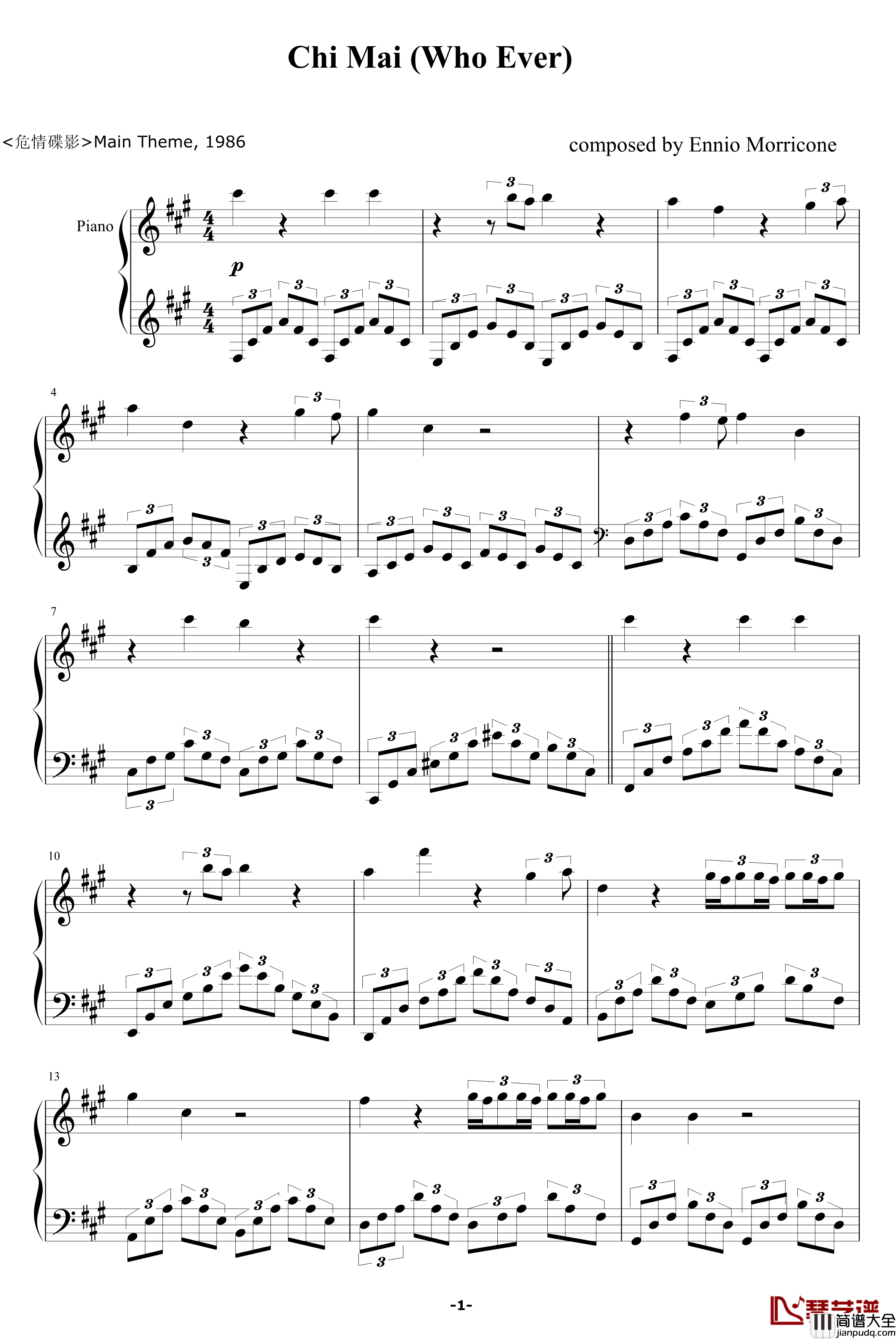 Chi_Mai钢琴谱_Ennio_Morricone_影视