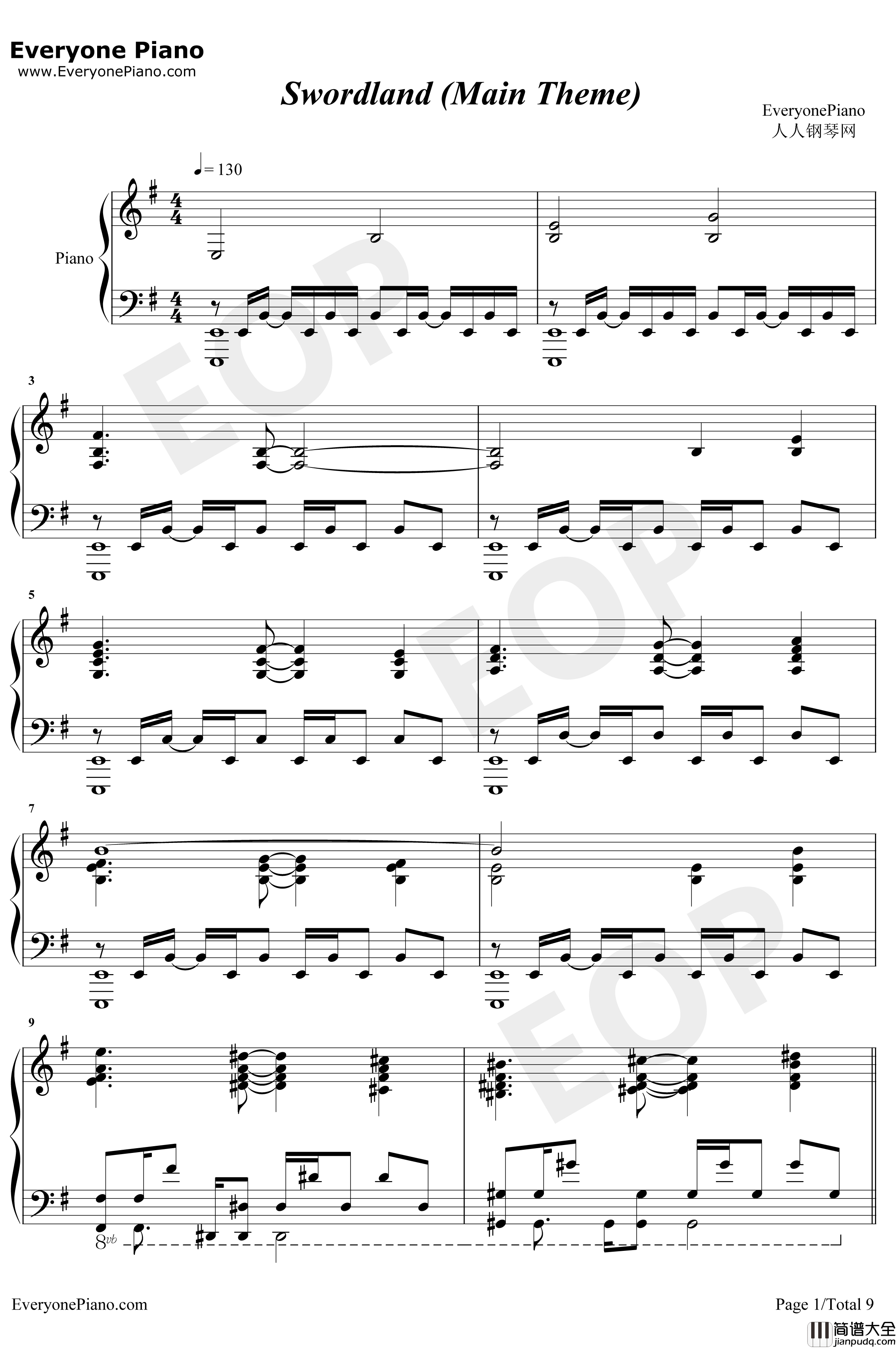 Swordland钢琴谱_梶浦由记_刀剑神域插曲