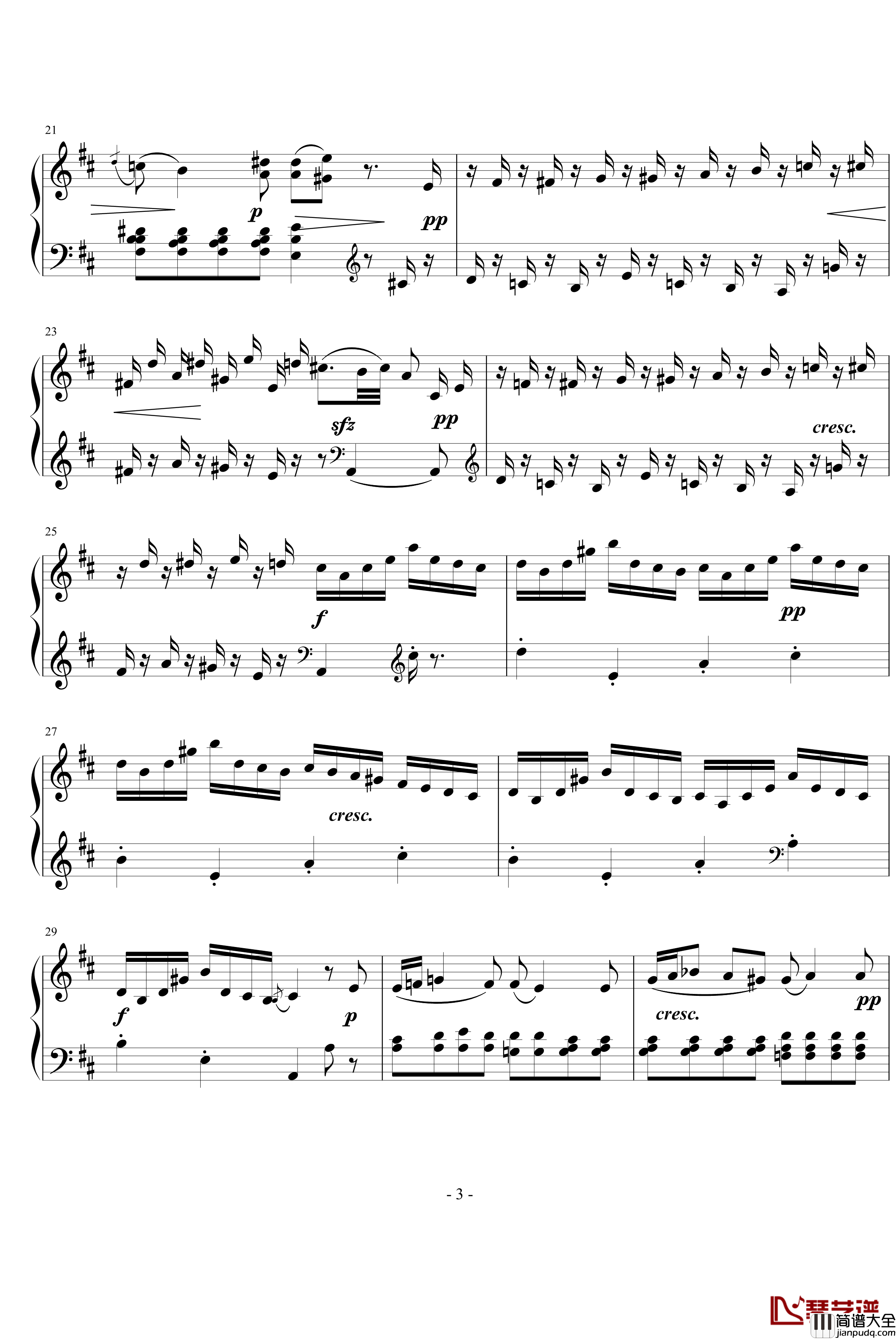 D大调奏鸣曲钢琴谱_世界名曲