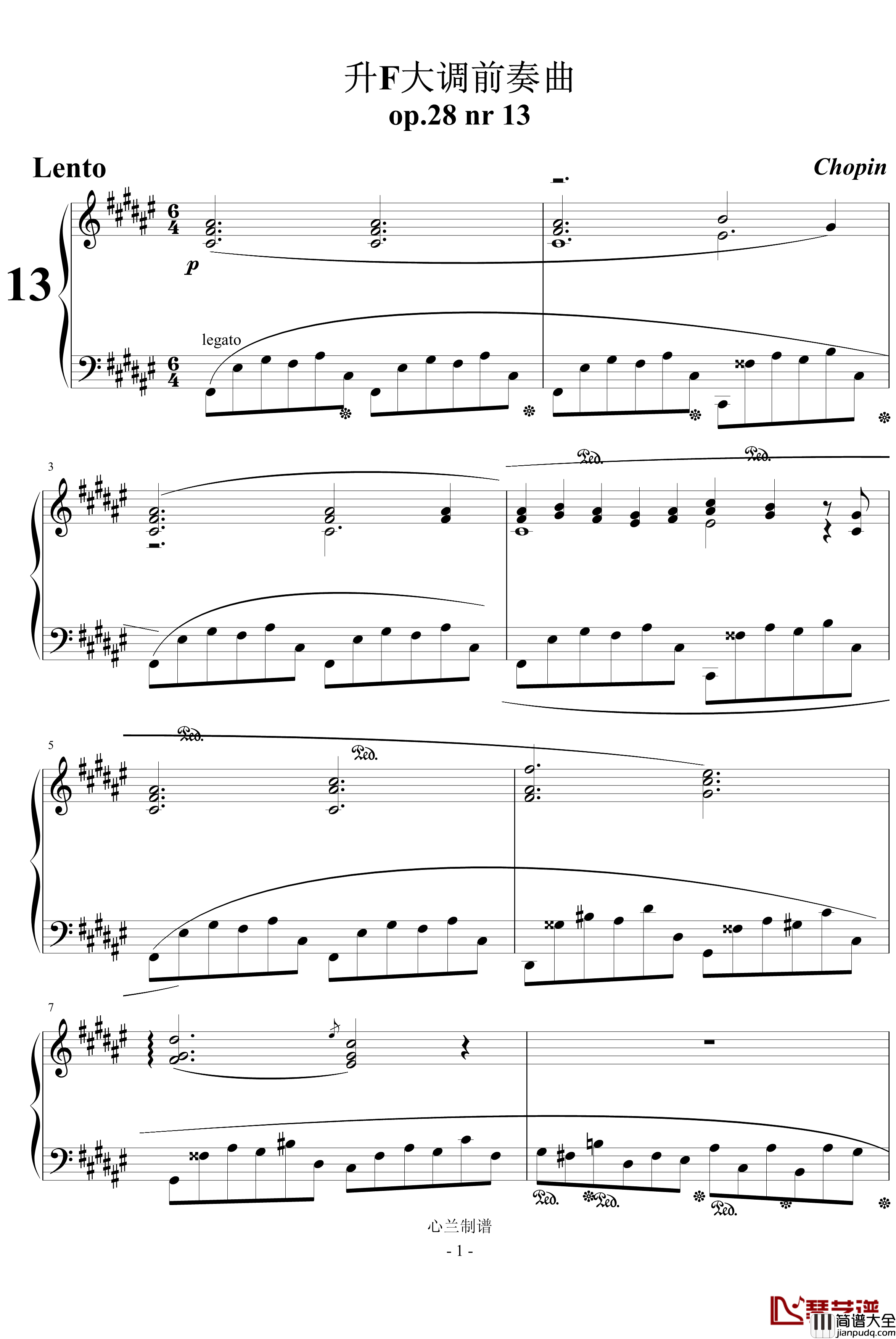 升F大调前奏曲钢琴谱_肖邦_chopin