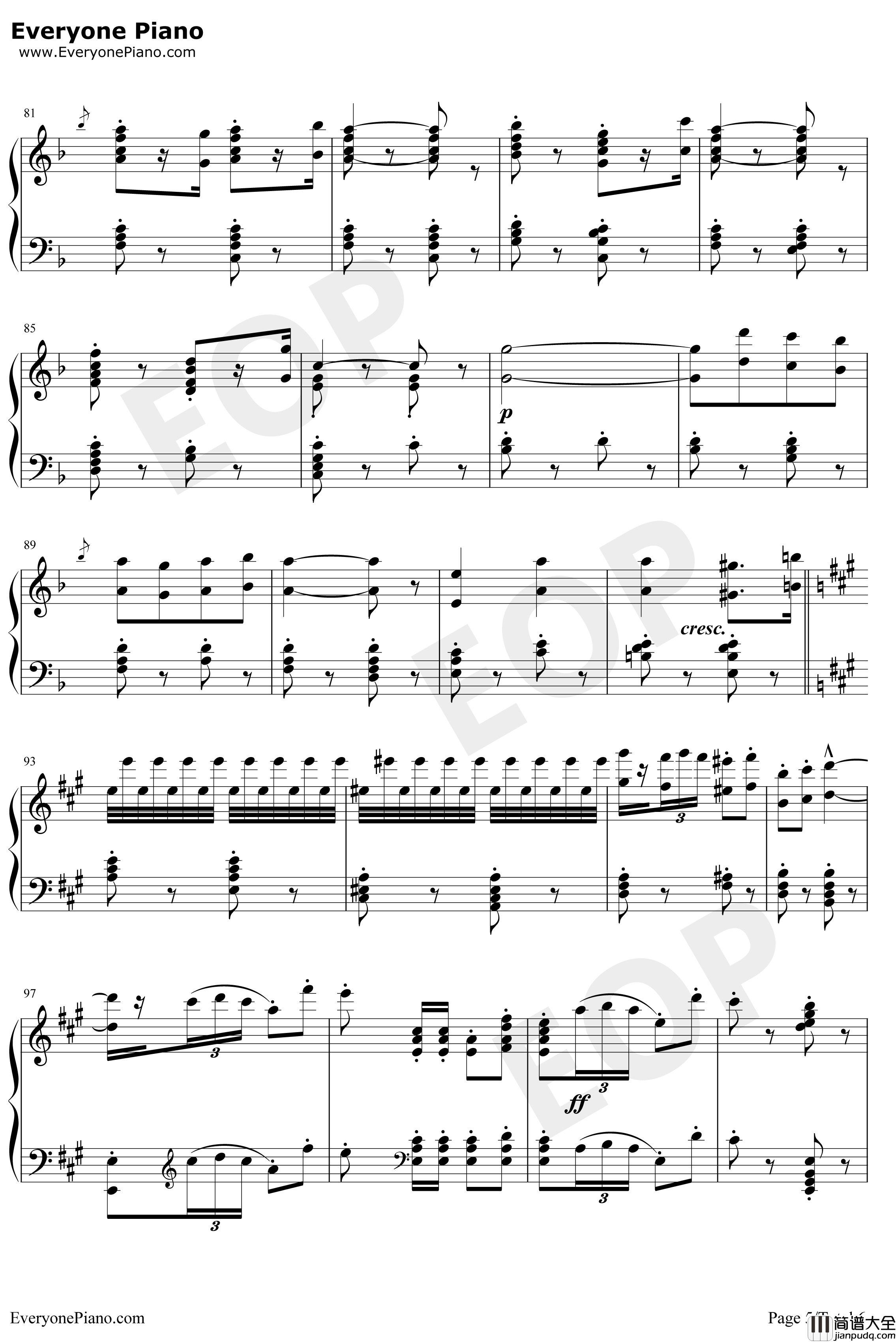 卡门序曲钢琴谱_比才_朝鲜风格