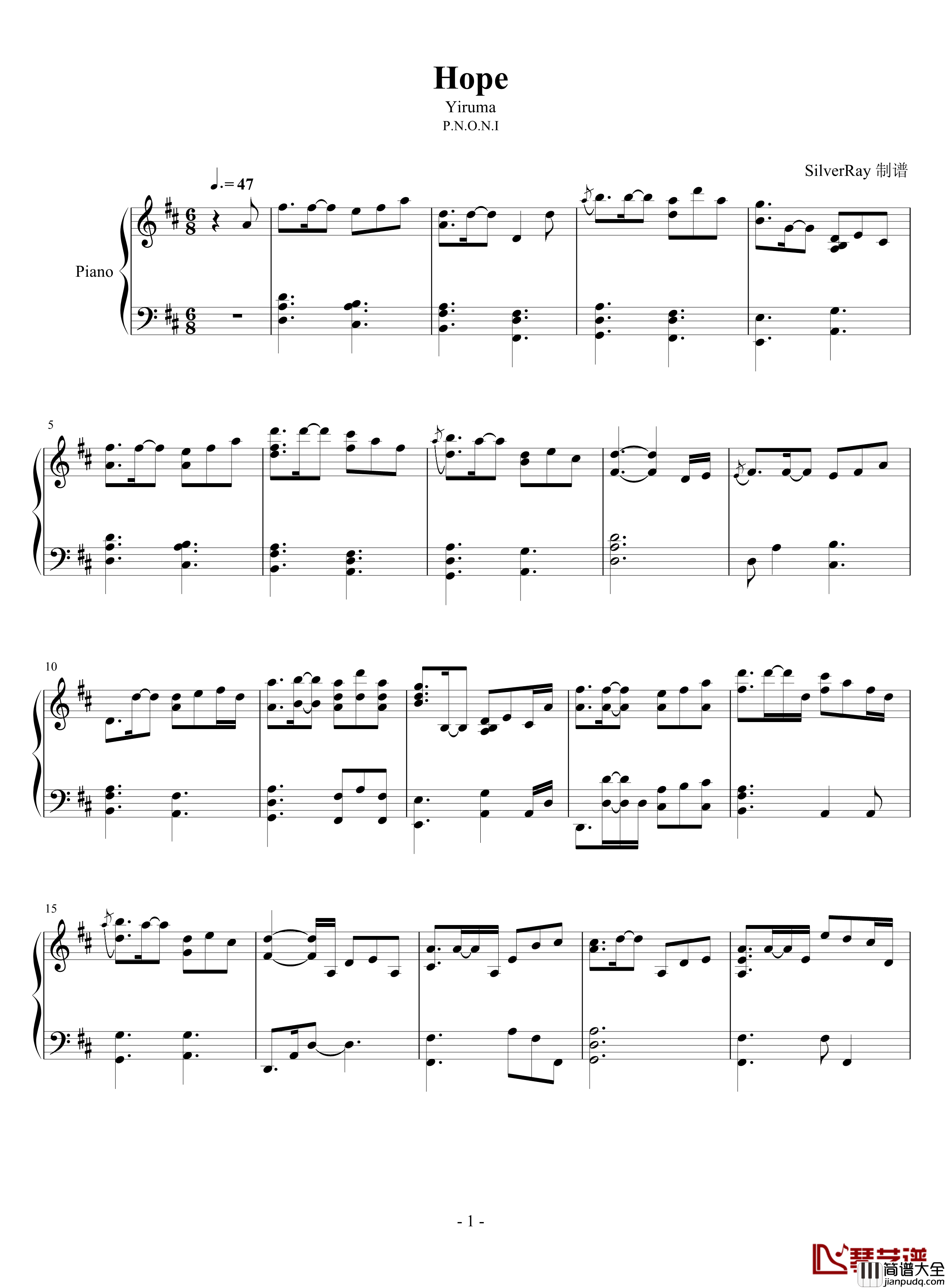 Hope钢琴谱_Yiruma