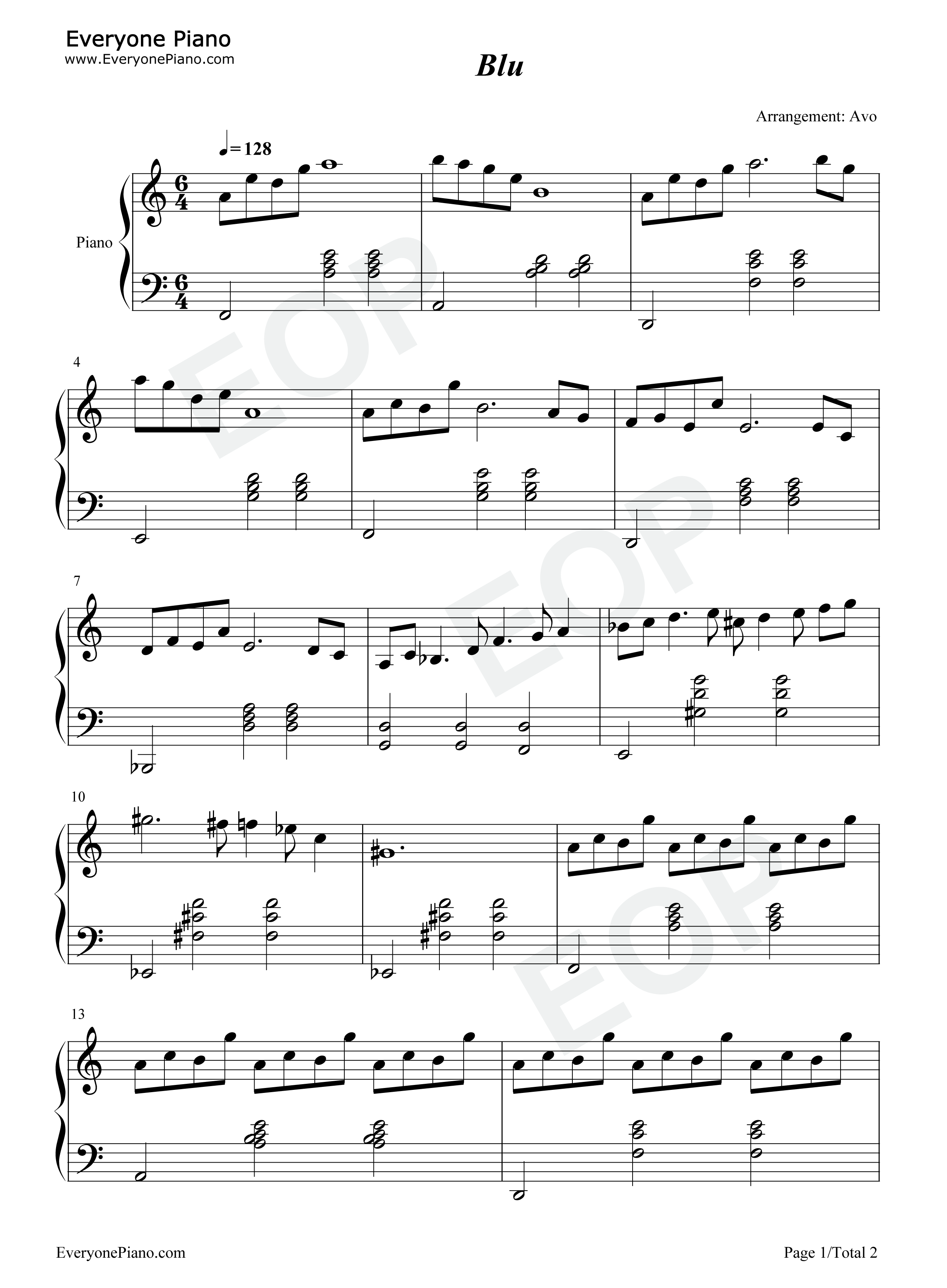 Blu钢琴谱_坂本龙一