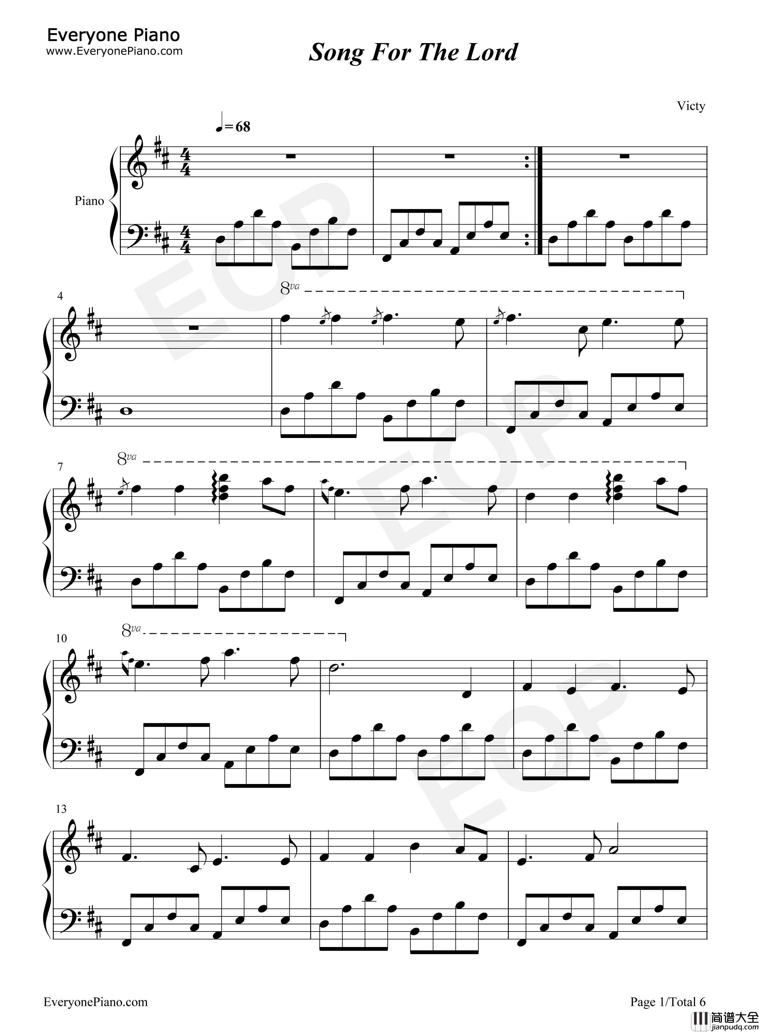 Song_For_The_Lord钢琴谱_班得瑞_Bandari