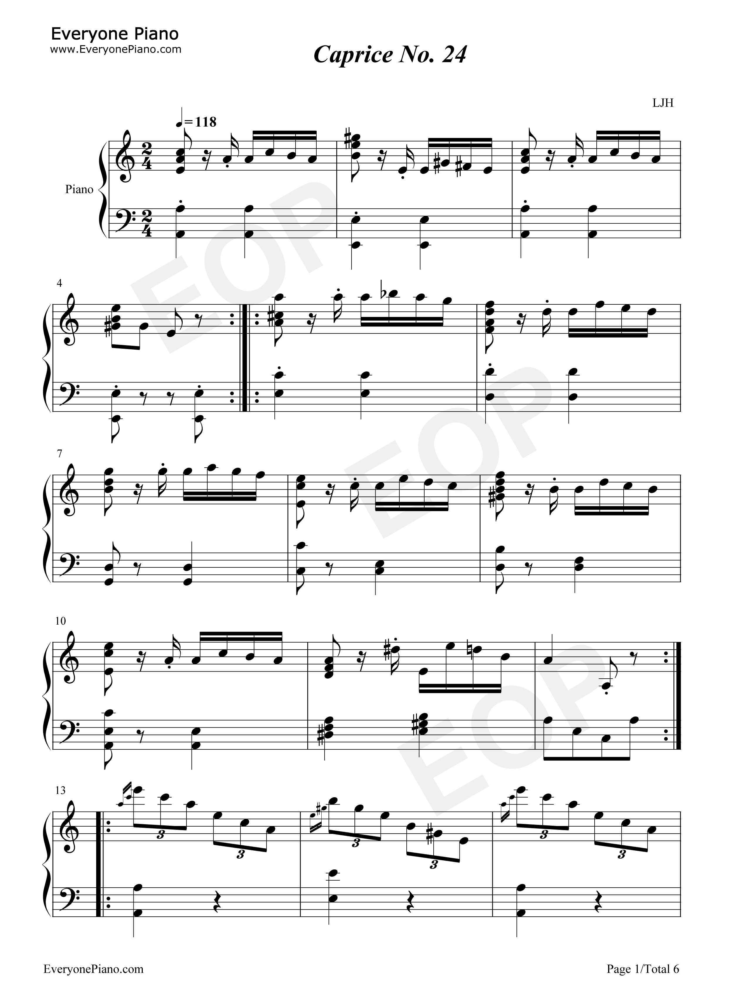 帕格尼尼第24号随想曲钢琴谱_尼科罗·帕格尼尼_Niccolò_Paganini