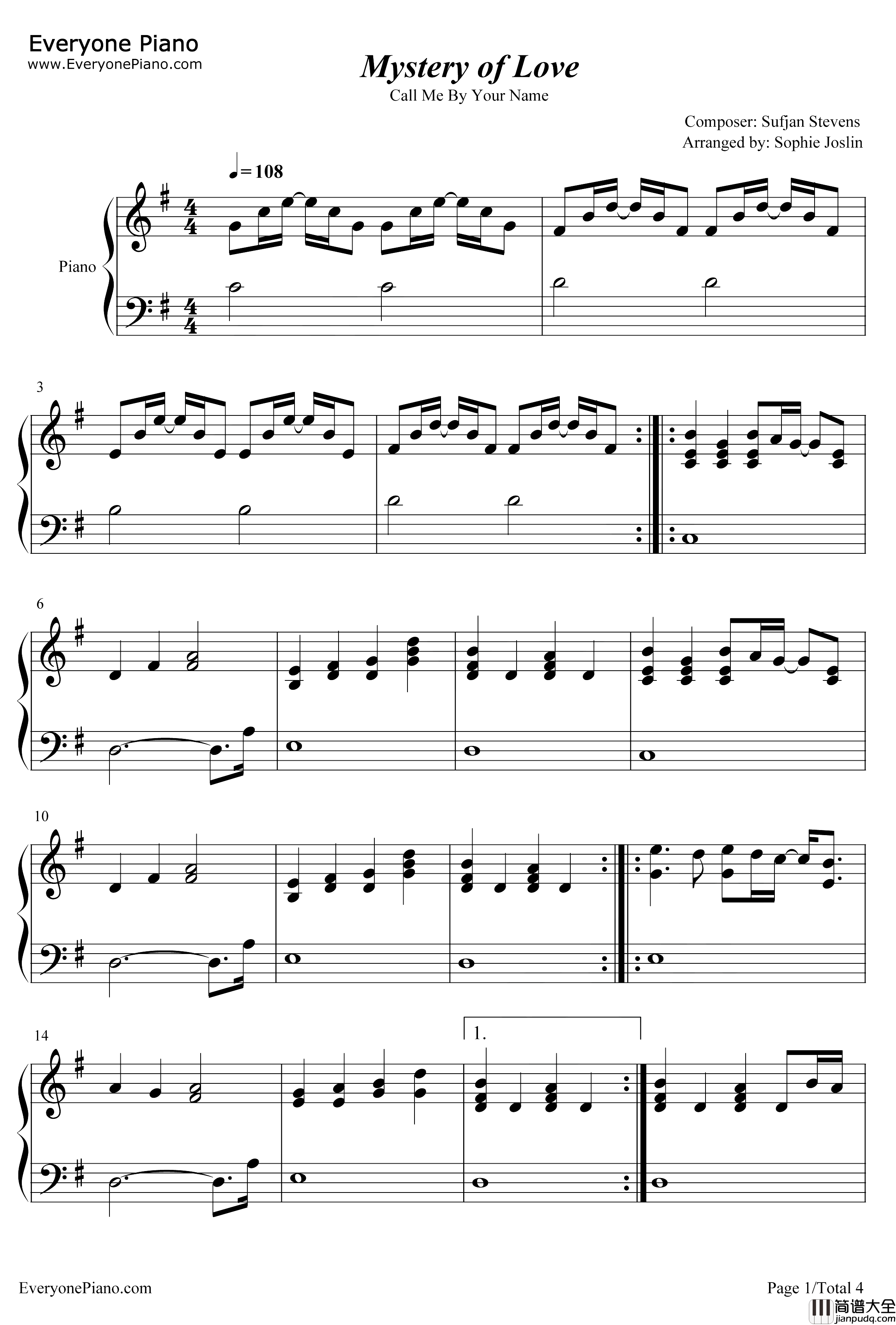 Mystery_of_Love钢琴谱_爱的奥秘钢琴谱_请以你的名字呼唤我插曲