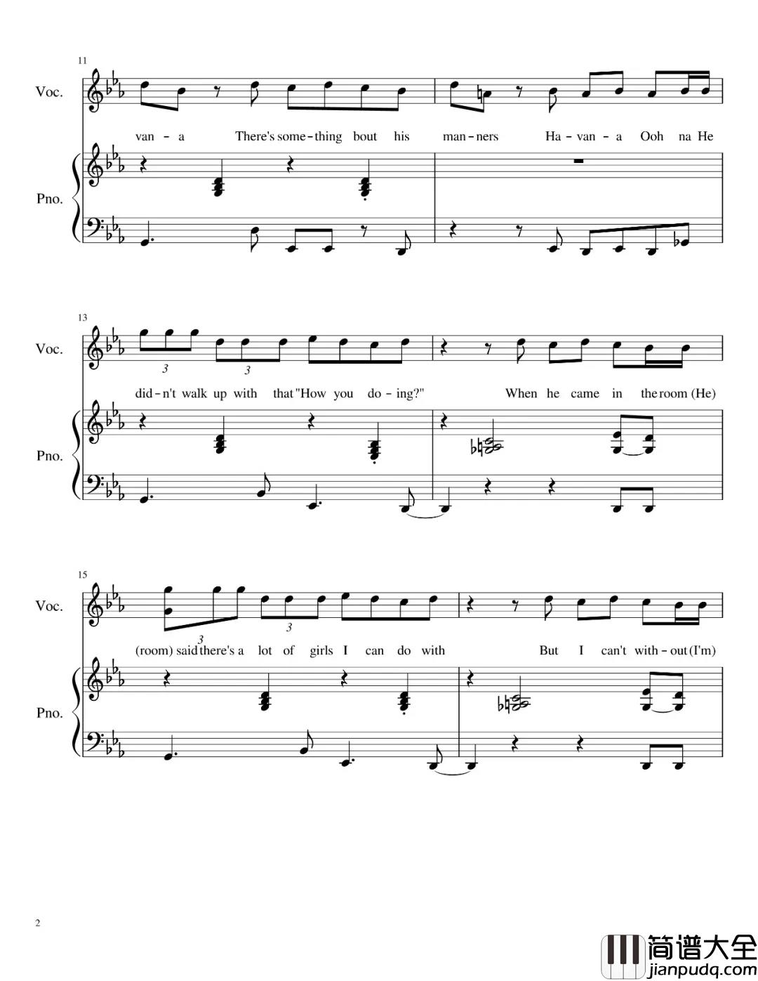 Havana钢琴谱_贾斯丁比伯推荐歌曲,卡妹感动到哭差点崩溃