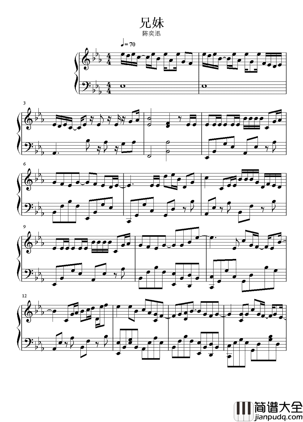 兄妹钢琴谱_陈奕迅_该如何庆幸,最终我们是兄妹
