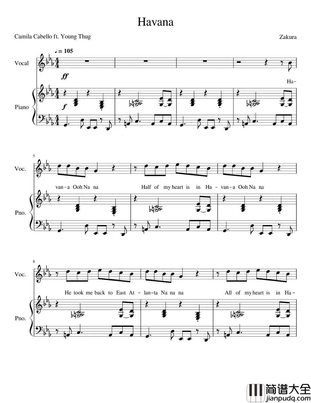 Havana钢琴谱_贾斯丁比伯推荐歌曲,卡妹感动到哭差点崩溃