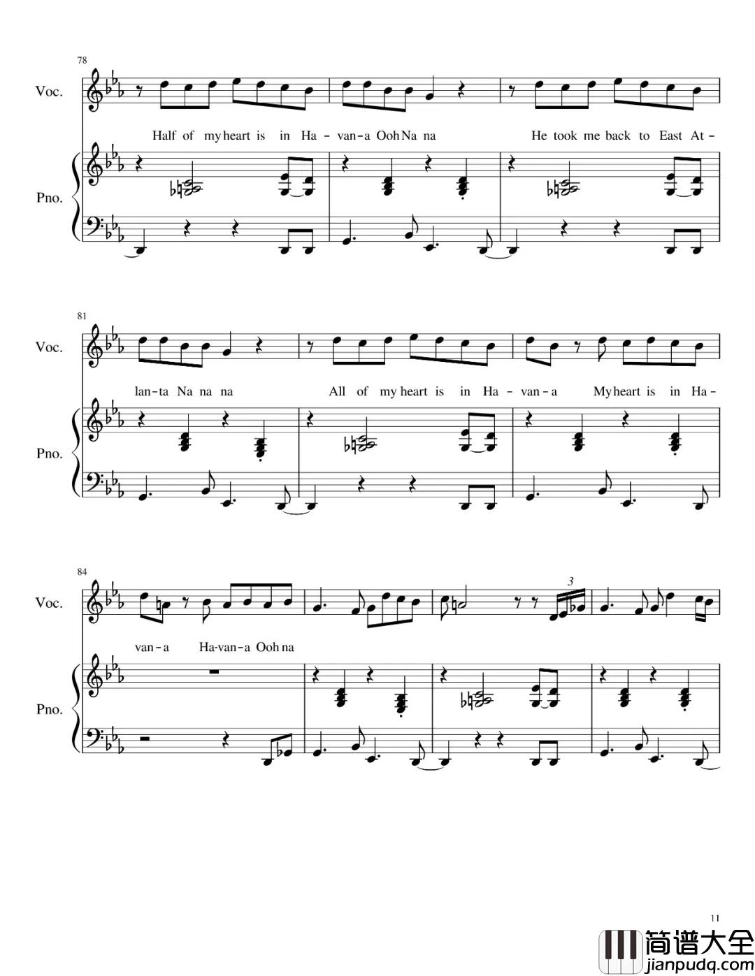 Havana钢琴谱_贾斯丁比伯推荐歌曲,卡妹感动到哭差点崩溃