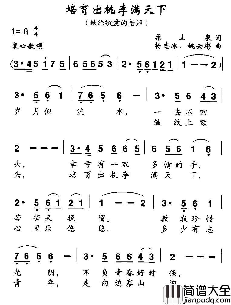 培育出桃李满天下简谱_梁上泉词/杨志冰、姚云彬曲