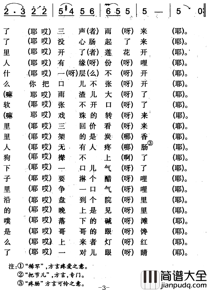 冰冻三尺口子开简谱_米泉回族民歌韩生元_