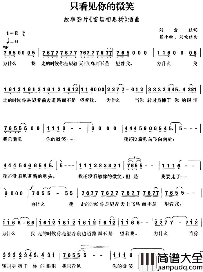 只看见你的微笑简谱_故事影片_雷场相思树_插曲