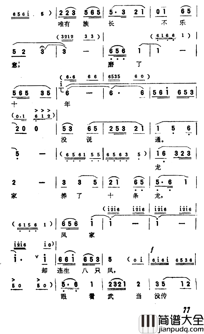 开篇简谱_李谷一演唱_电影_少林小子_插曲
