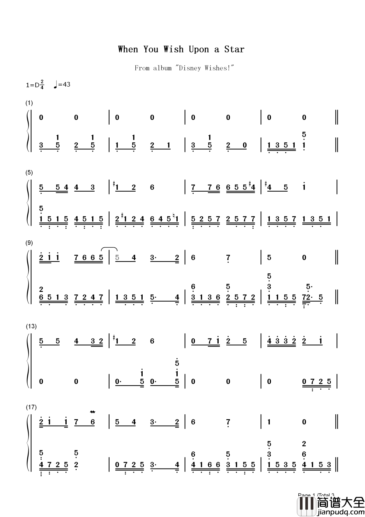 When_You_Wish_upon_a_Star简谱__木偶奇遇记片头曲,和撒谎说bye_bye!