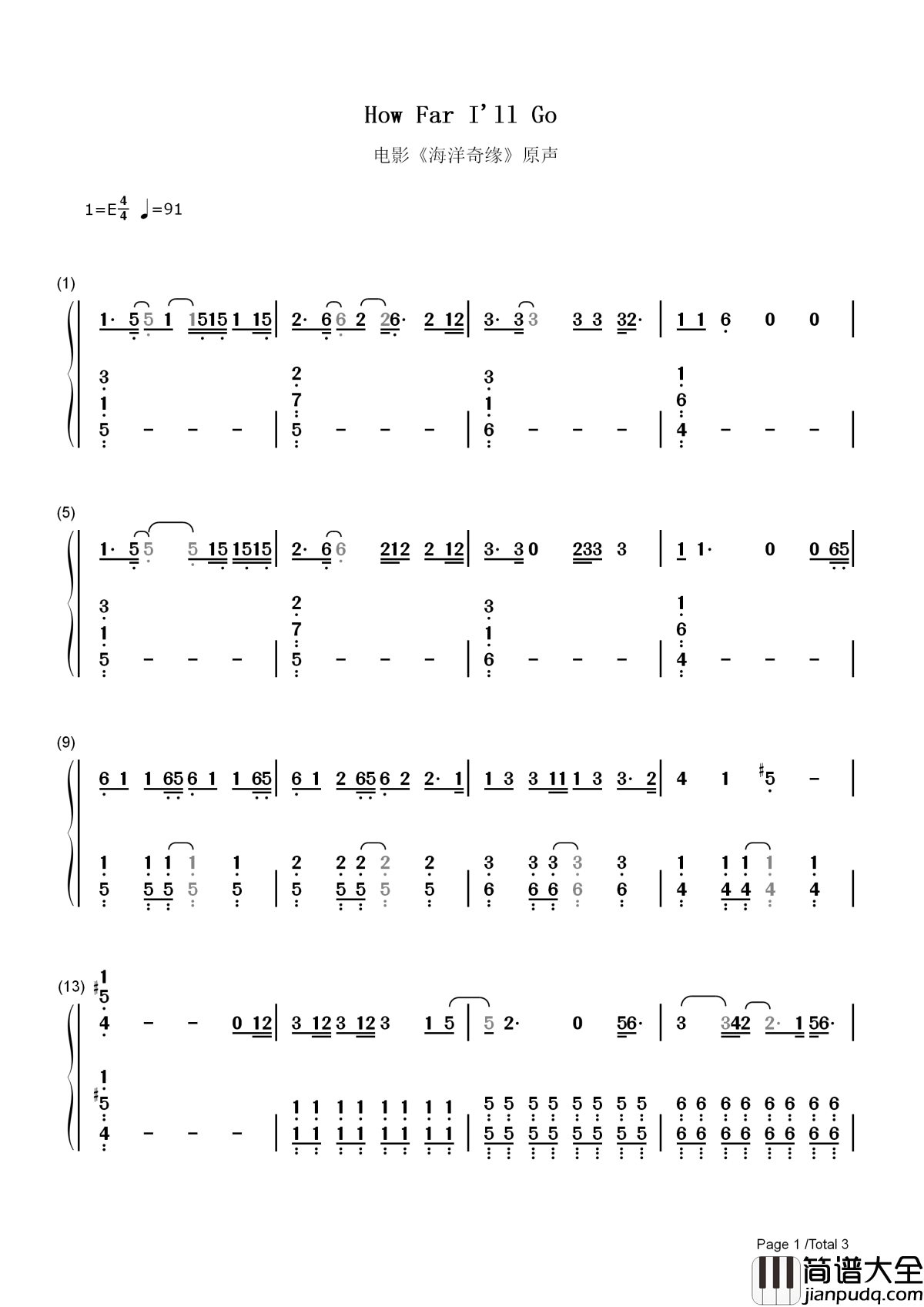 How_Far_I'll_Go简谱__Alessia_Cara__海洋奇缘主题曲,哪里有梦就走多远吧