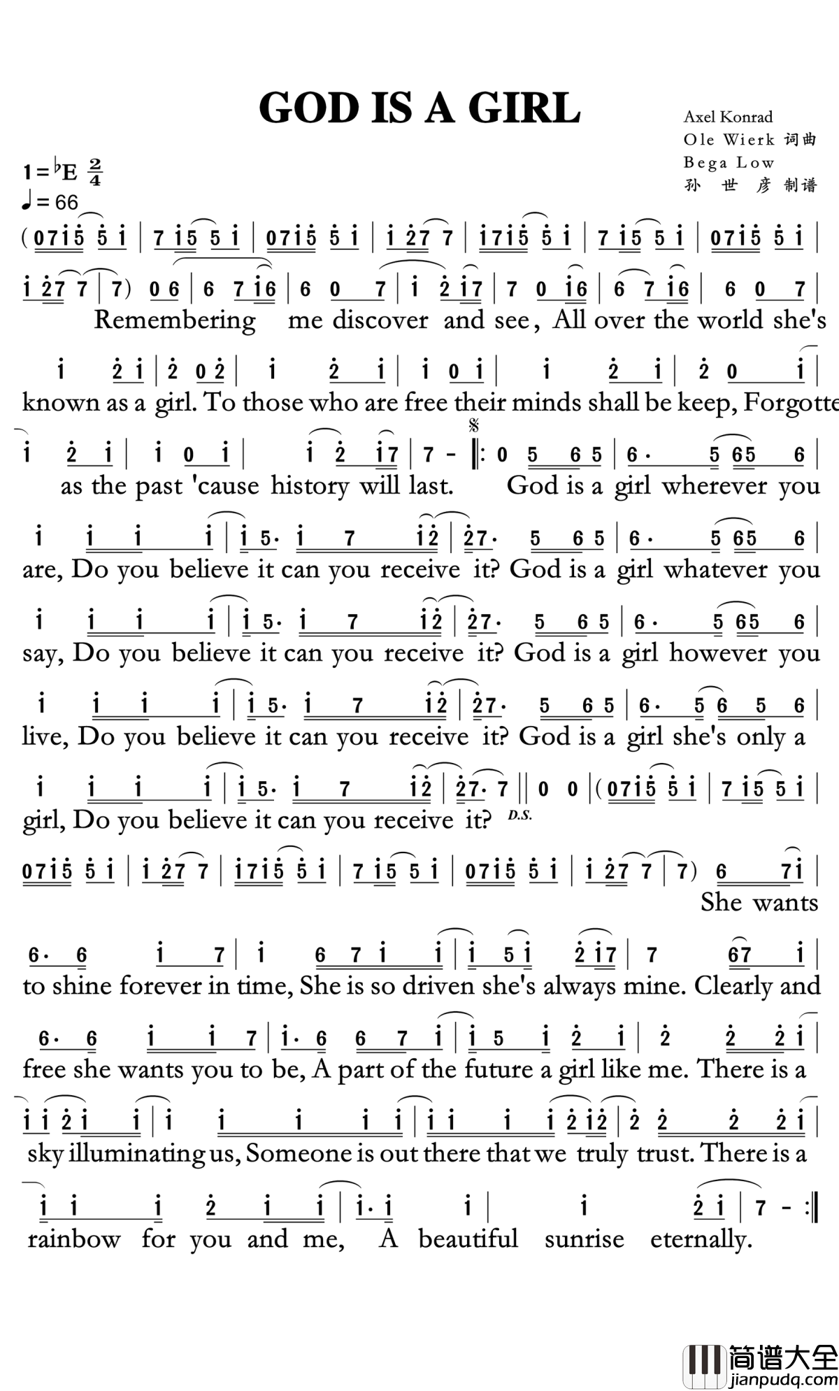 God_Is_a_Girl简谱__Groove_Coverage__很多人因为这首经典英文歌曲,才开始听英文歌