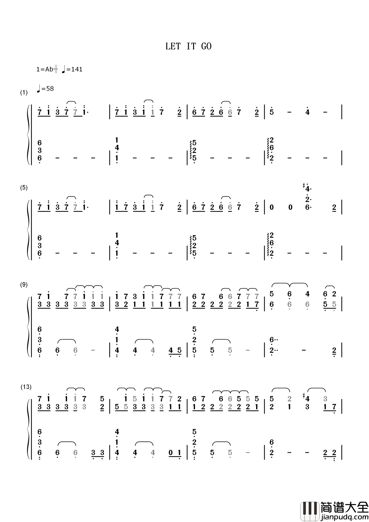Let_It_Go简谱_完整版_动画冰雪奇缘主题曲