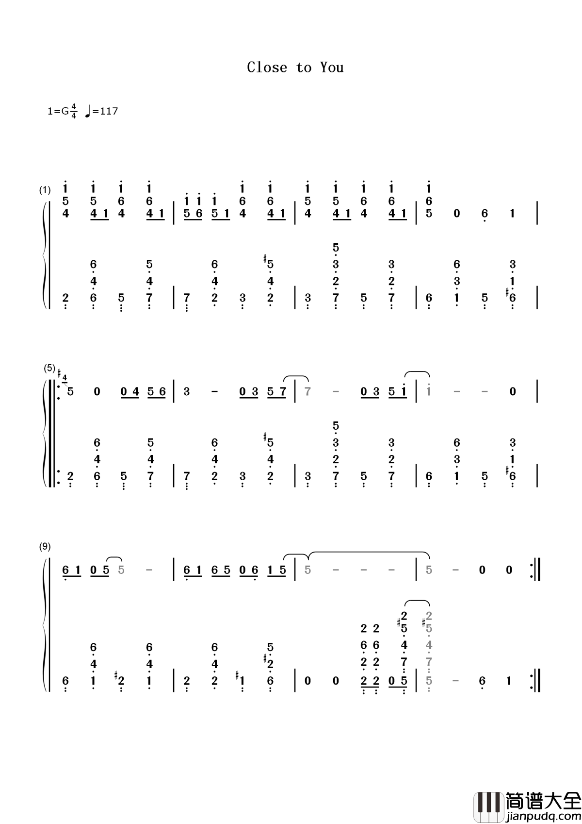 Close_To_You简谱____Carpenters____温柔又长情,卡朋特成名曲之一