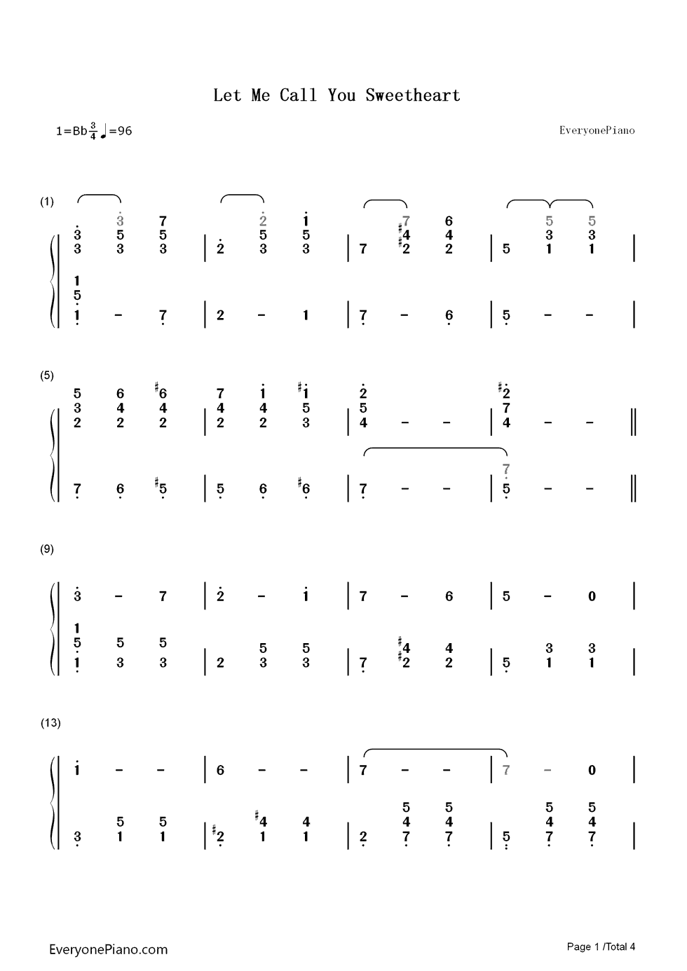 Let_Me_Call_You_Sweetheart钢琴简谱_数字双手_Leo_Friedman