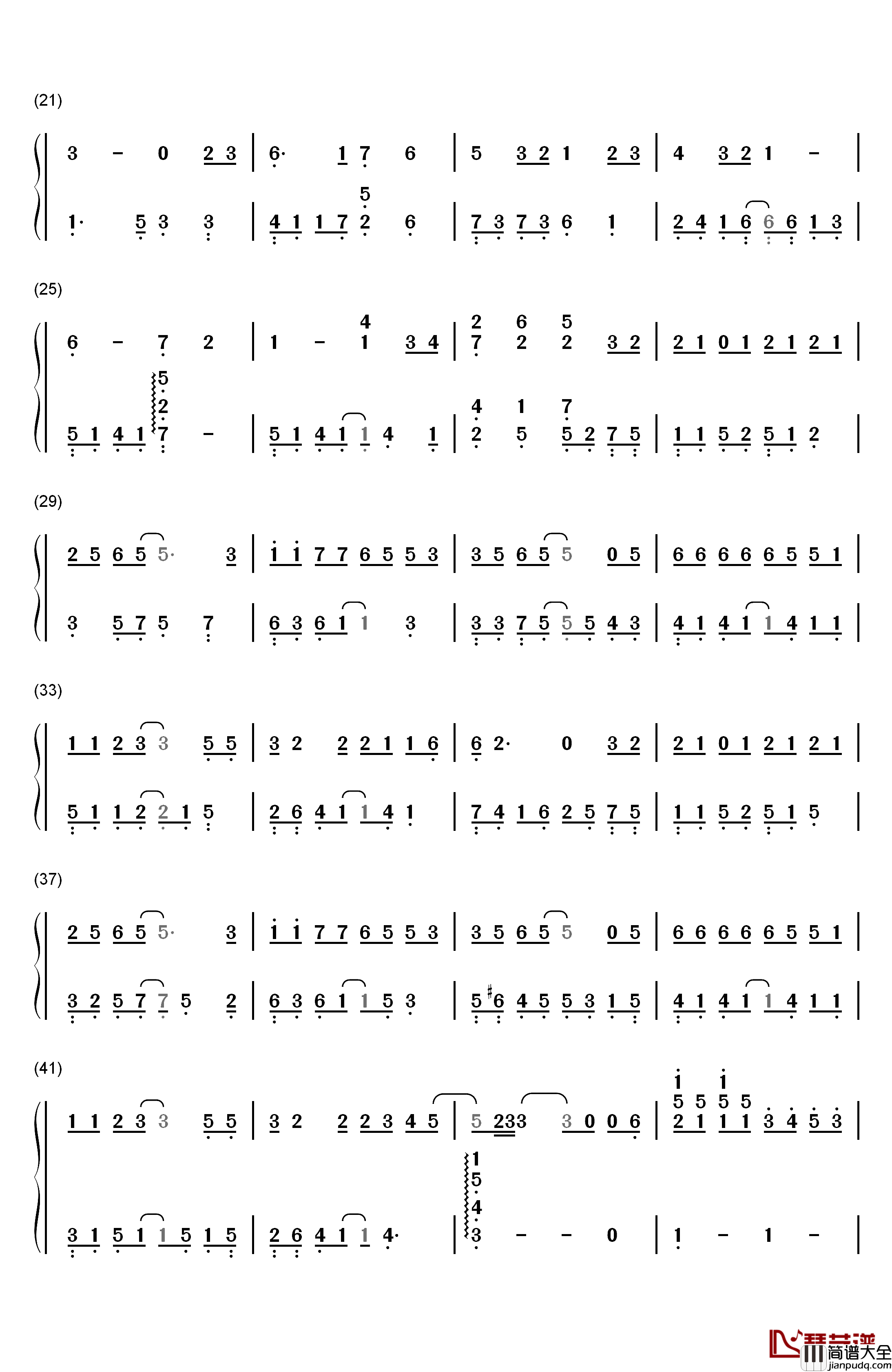一次就好钢琴简谱_数字双手_杨宗纬