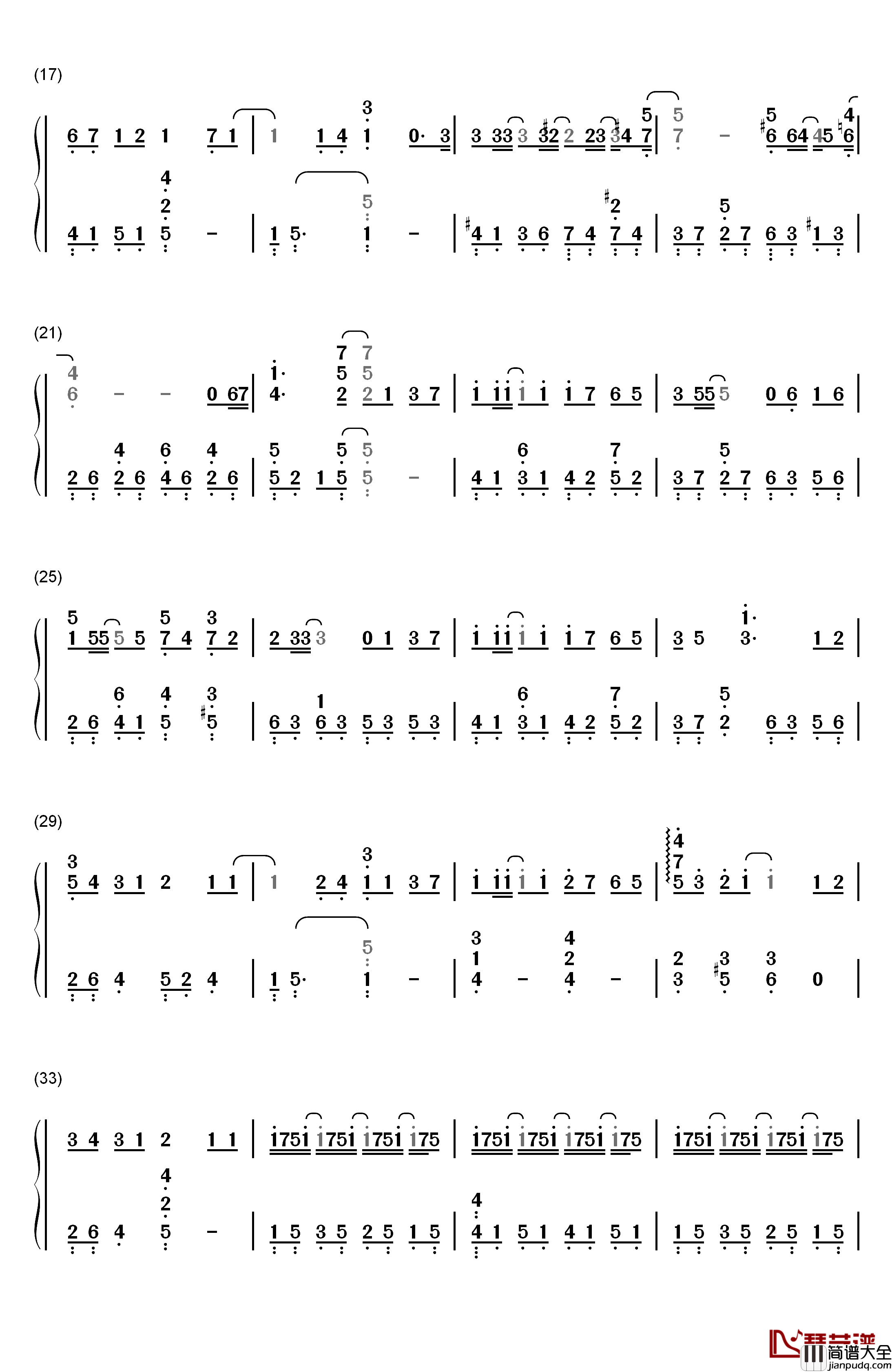 一点点钢琴简谱_数字双手_周杰伦