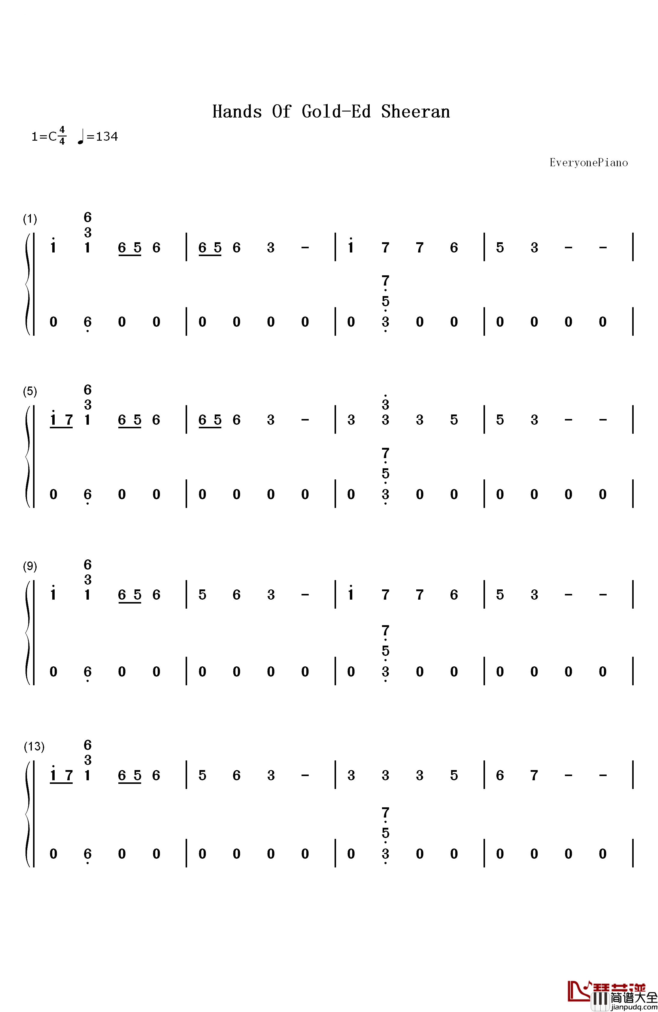 Hands_Of_Gold钢琴简谱_数字双手_Ed_Sheeran