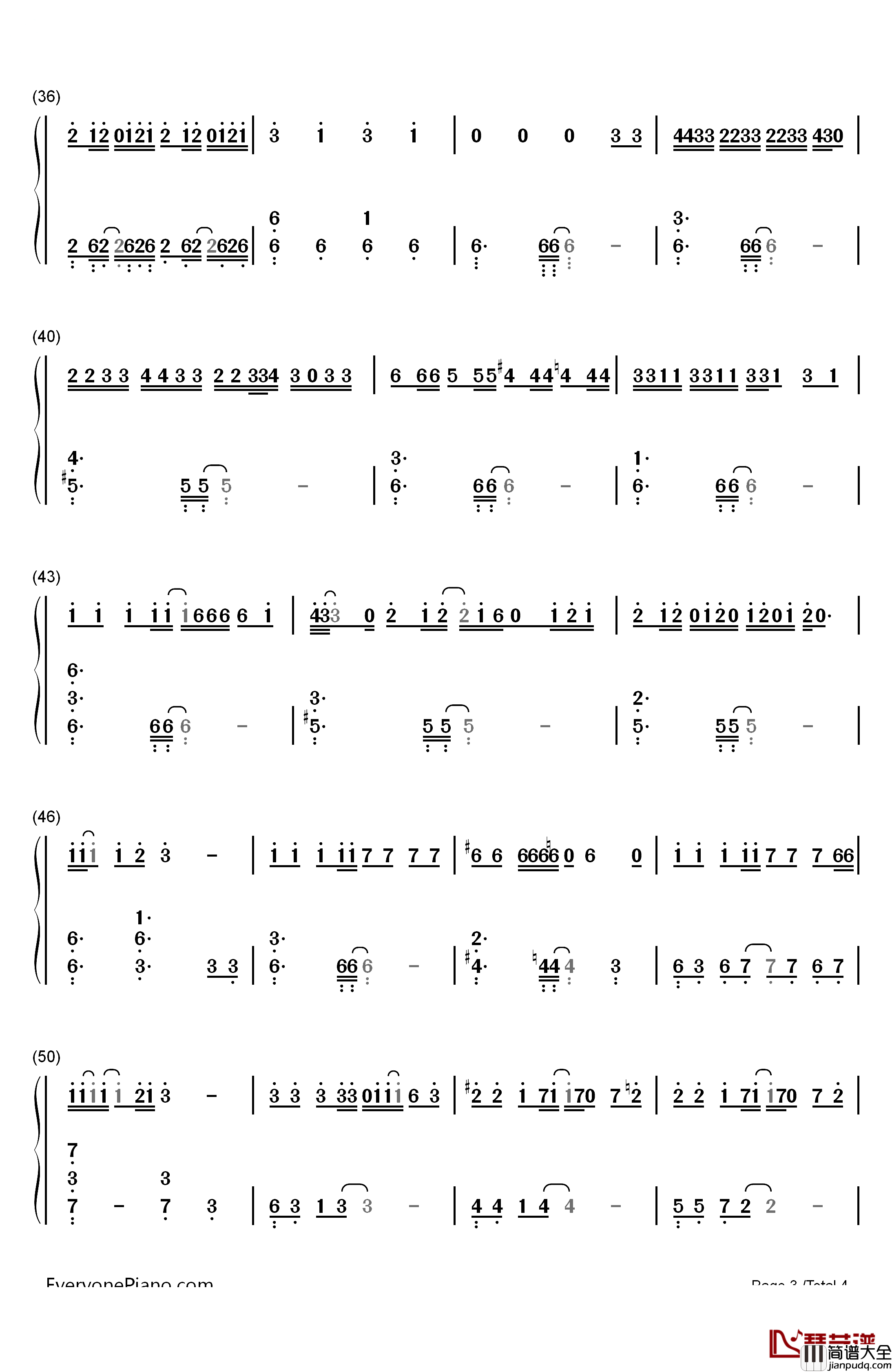 MAMA钢琴简谱_数字双手_EXO_M