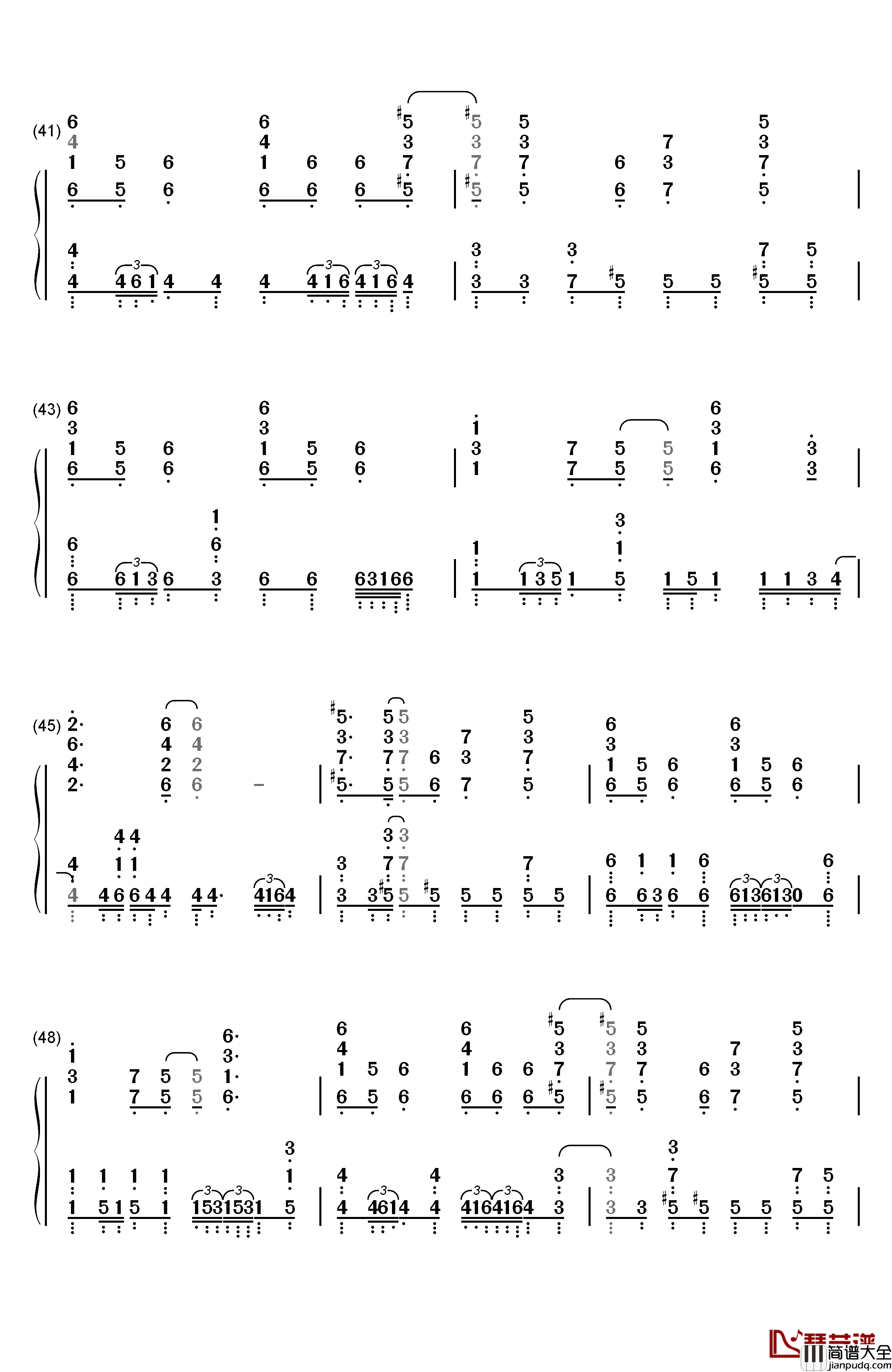 夜は眠れるかい钢琴简谱_数字双手_flumpool