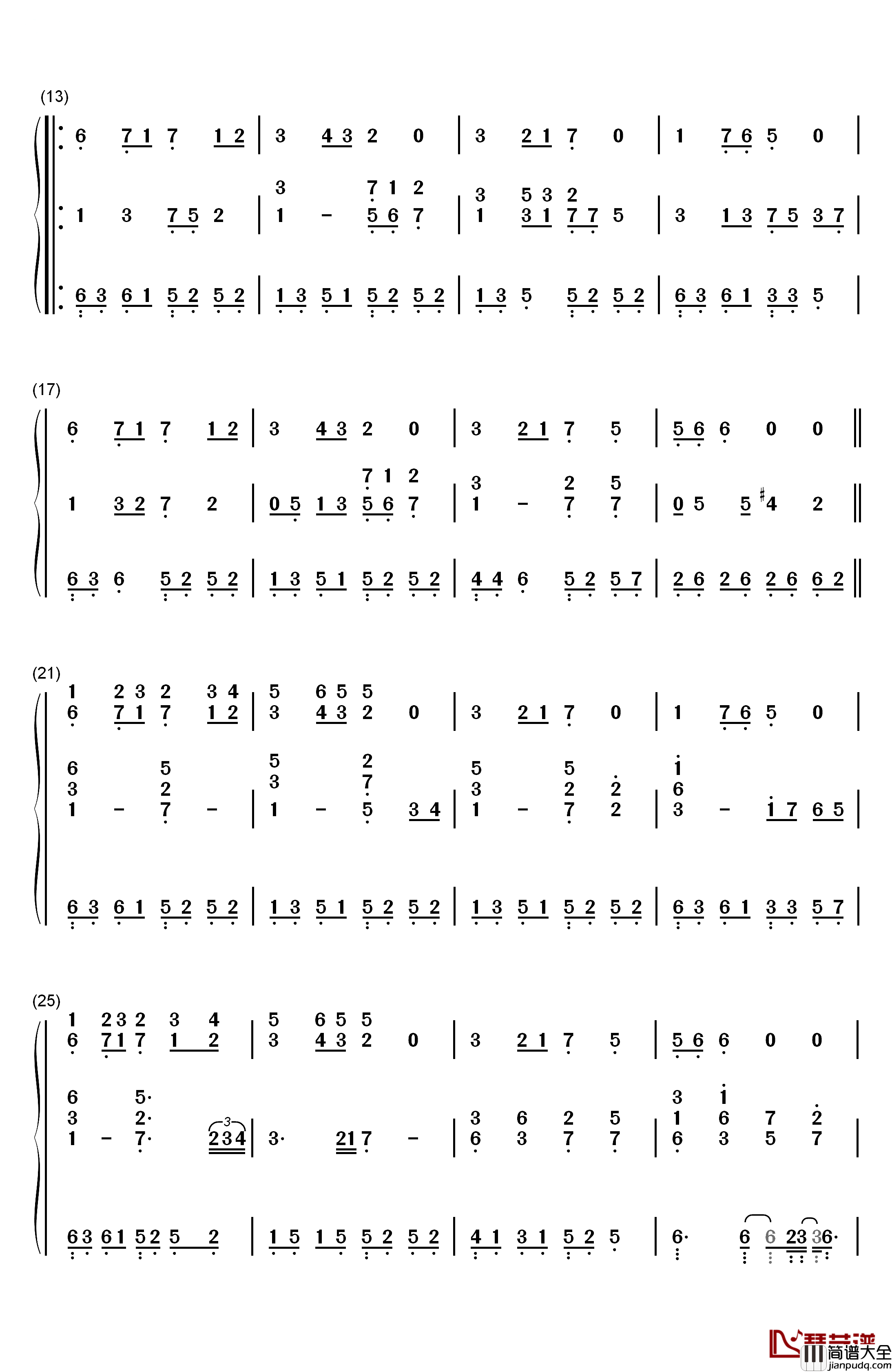 素敌だね钢琴简谱_数字双手_中野律纪(RIKKI)