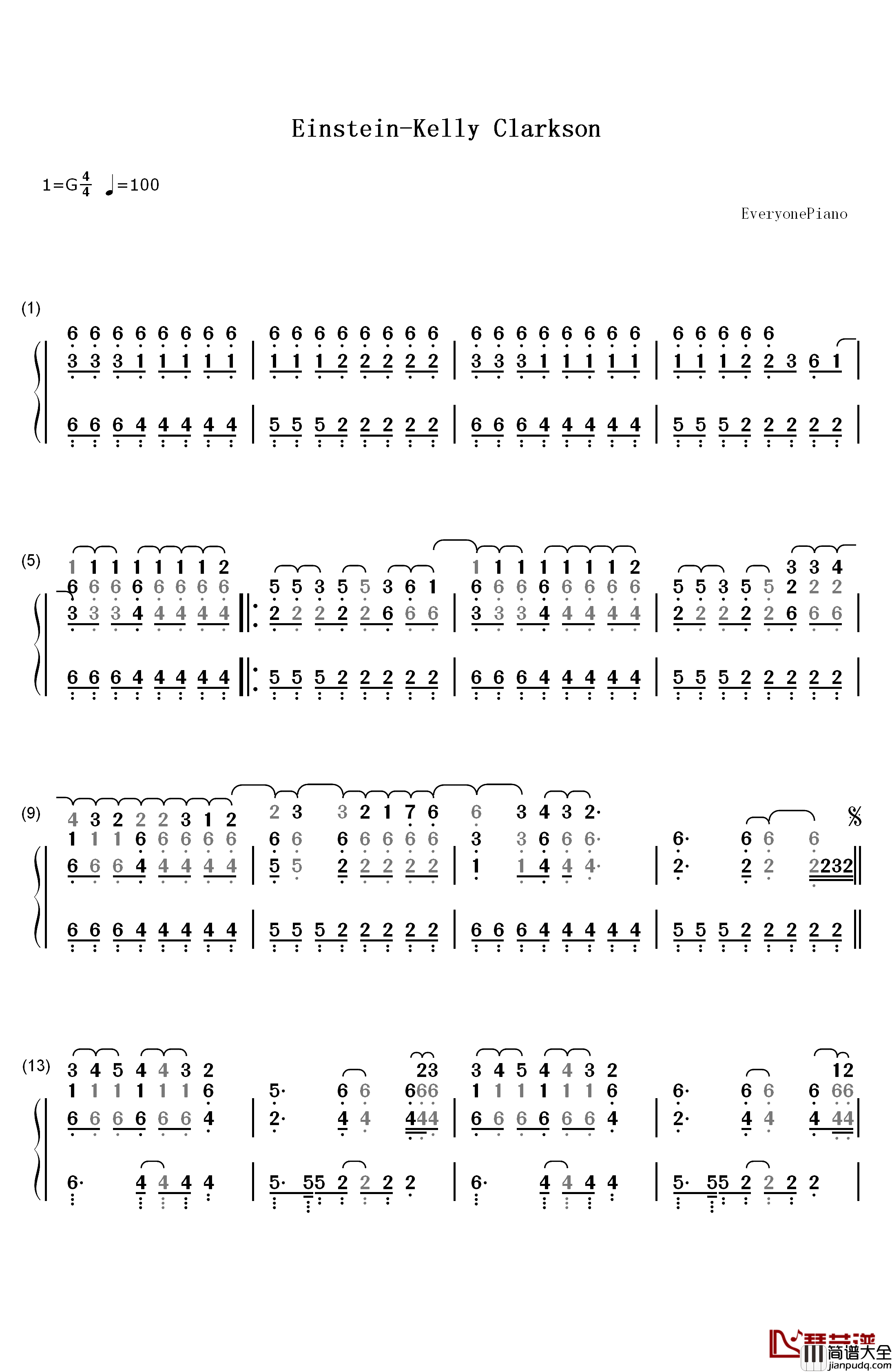 Einstein钢琴简谱_数字双手_Kelly_Clarkson