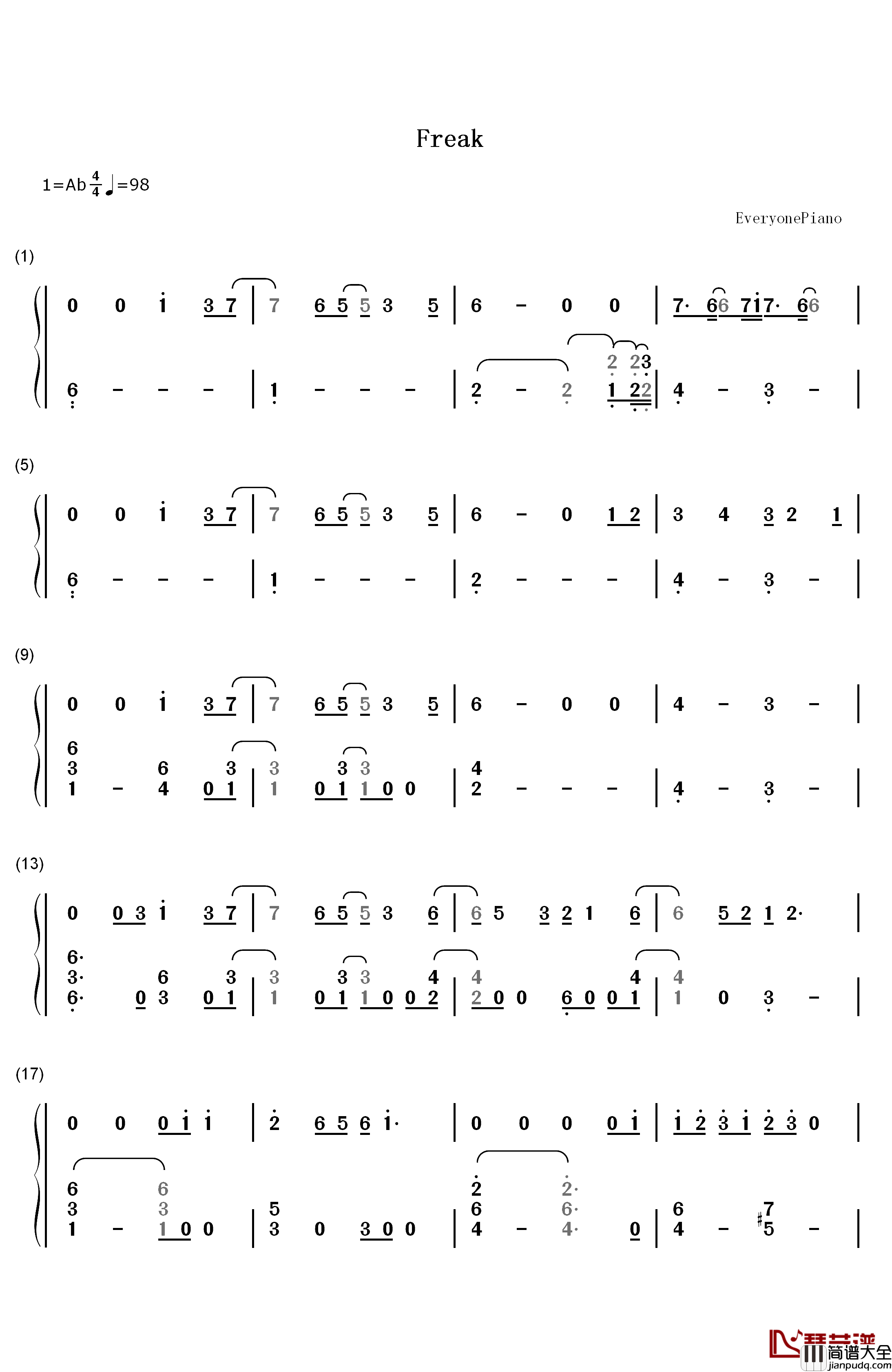 Freak钢琴简谱_数字双手_Lana_Del_Rey