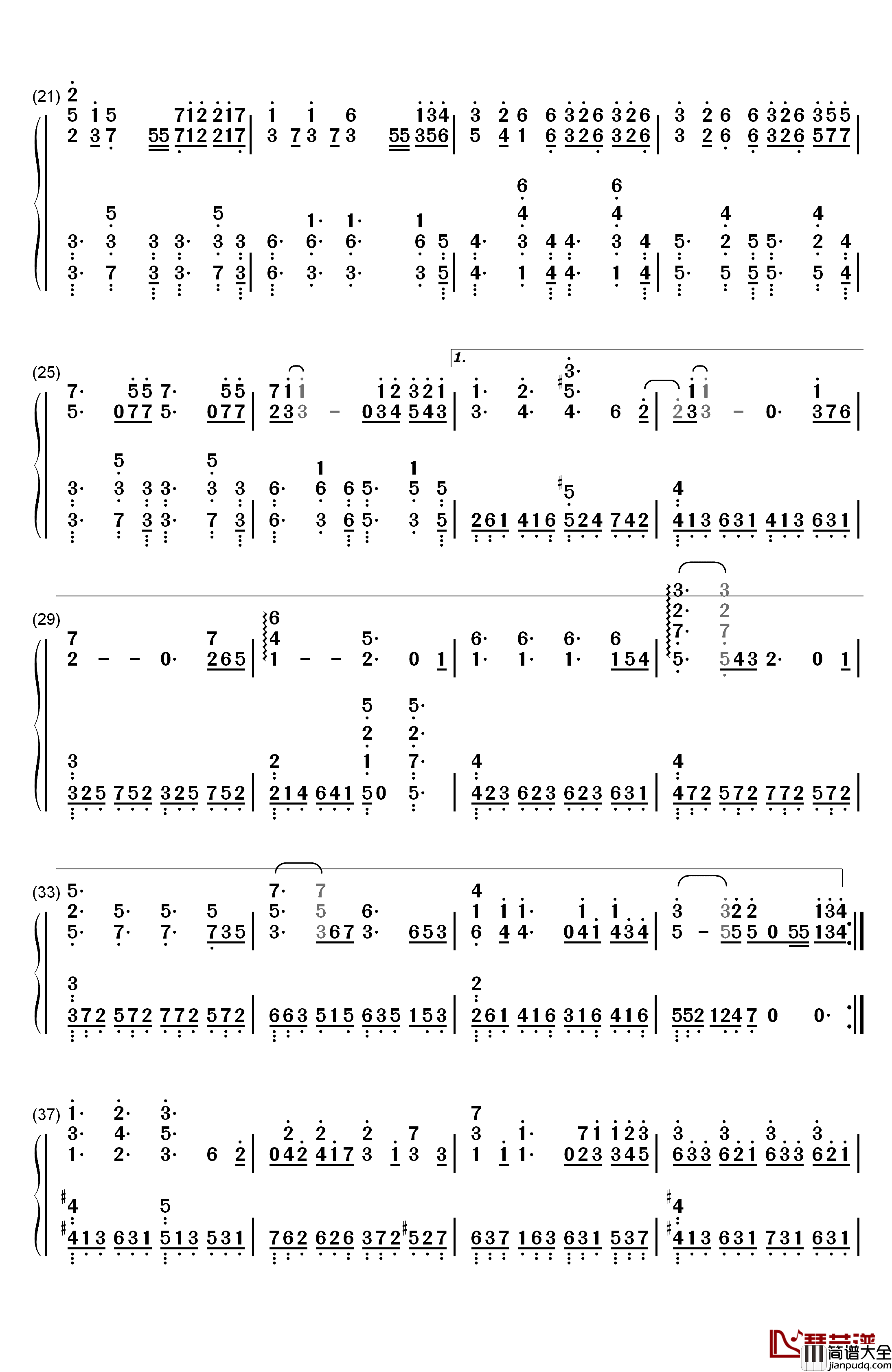 Wonderful_U钢琴简谱_数字双手_AGA