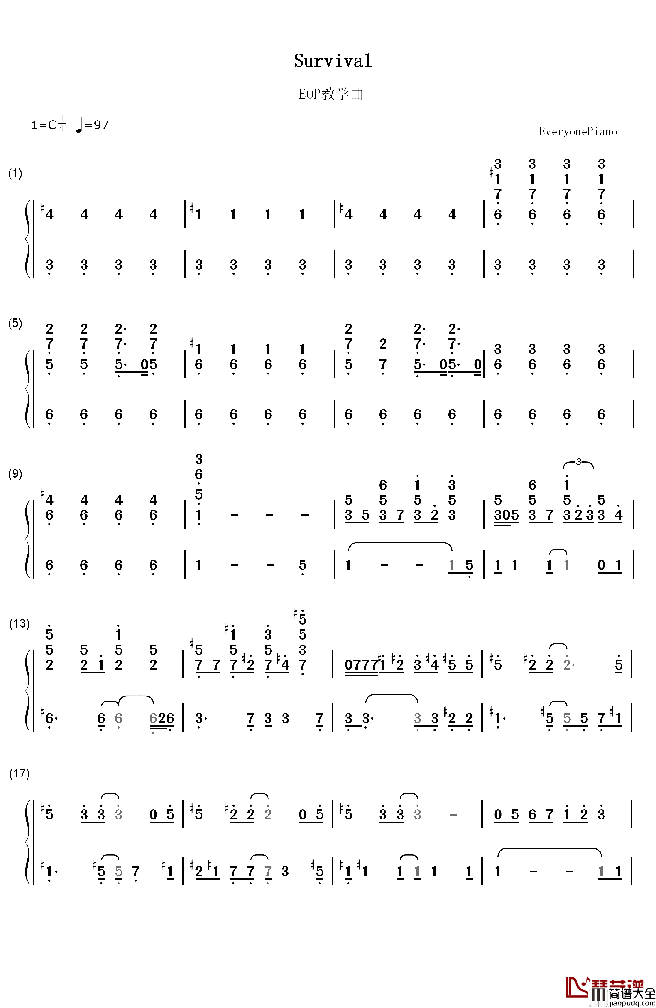 Survival(生存)钢琴简谱_数字双手_Muse