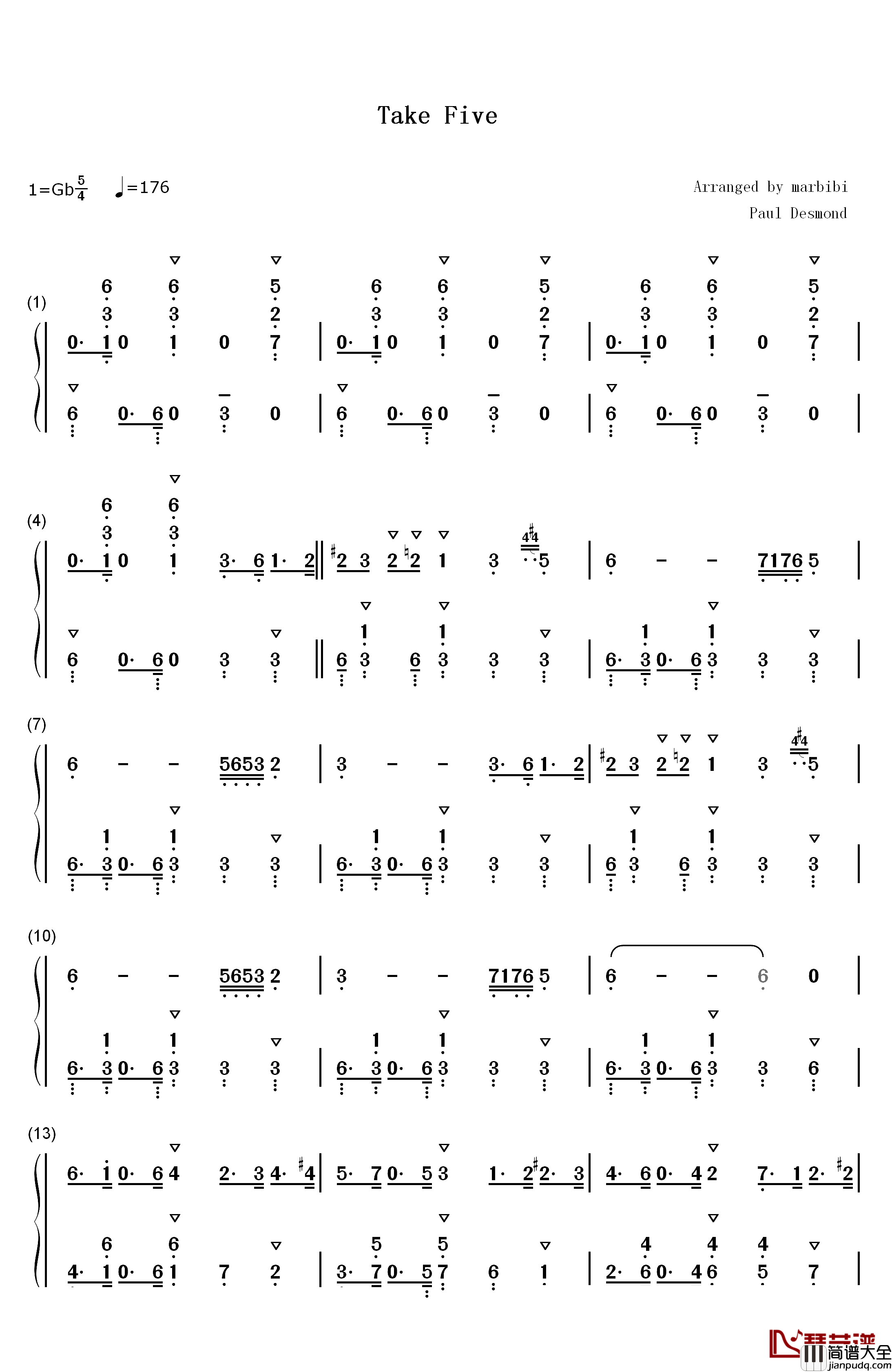 Take_Five钢琴简谱_数字双手_Paul_Desmond