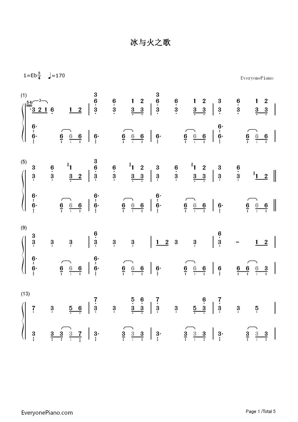 冰与火之歌钢琴简谱_数字双手_Ramin_Djawadi