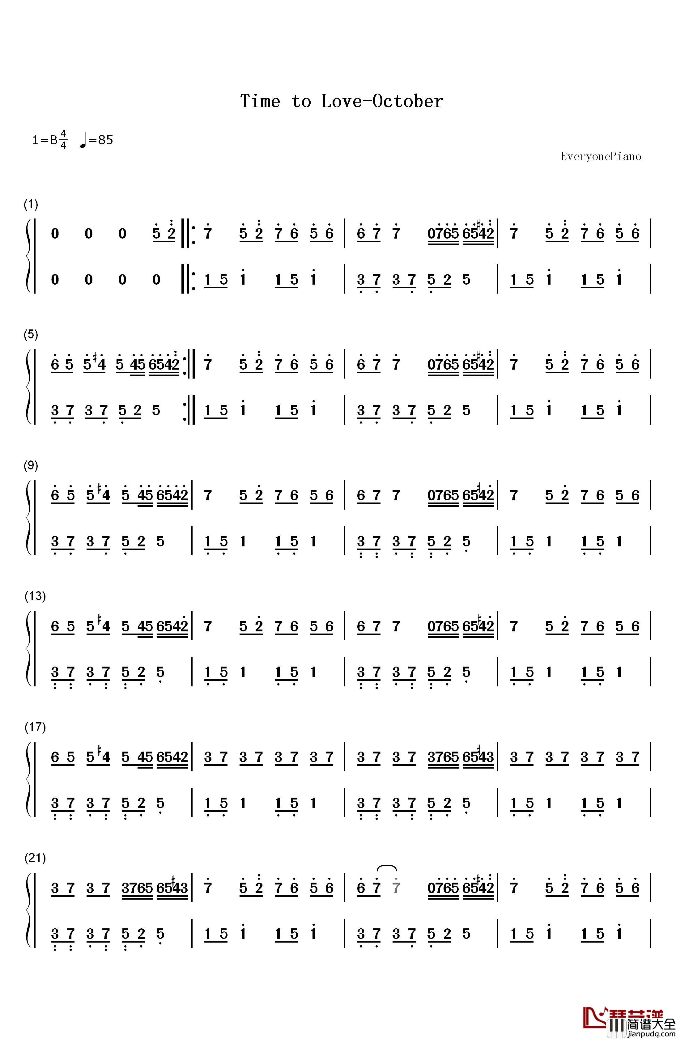 Time_to_Love钢琴简谱_数字双手_October
