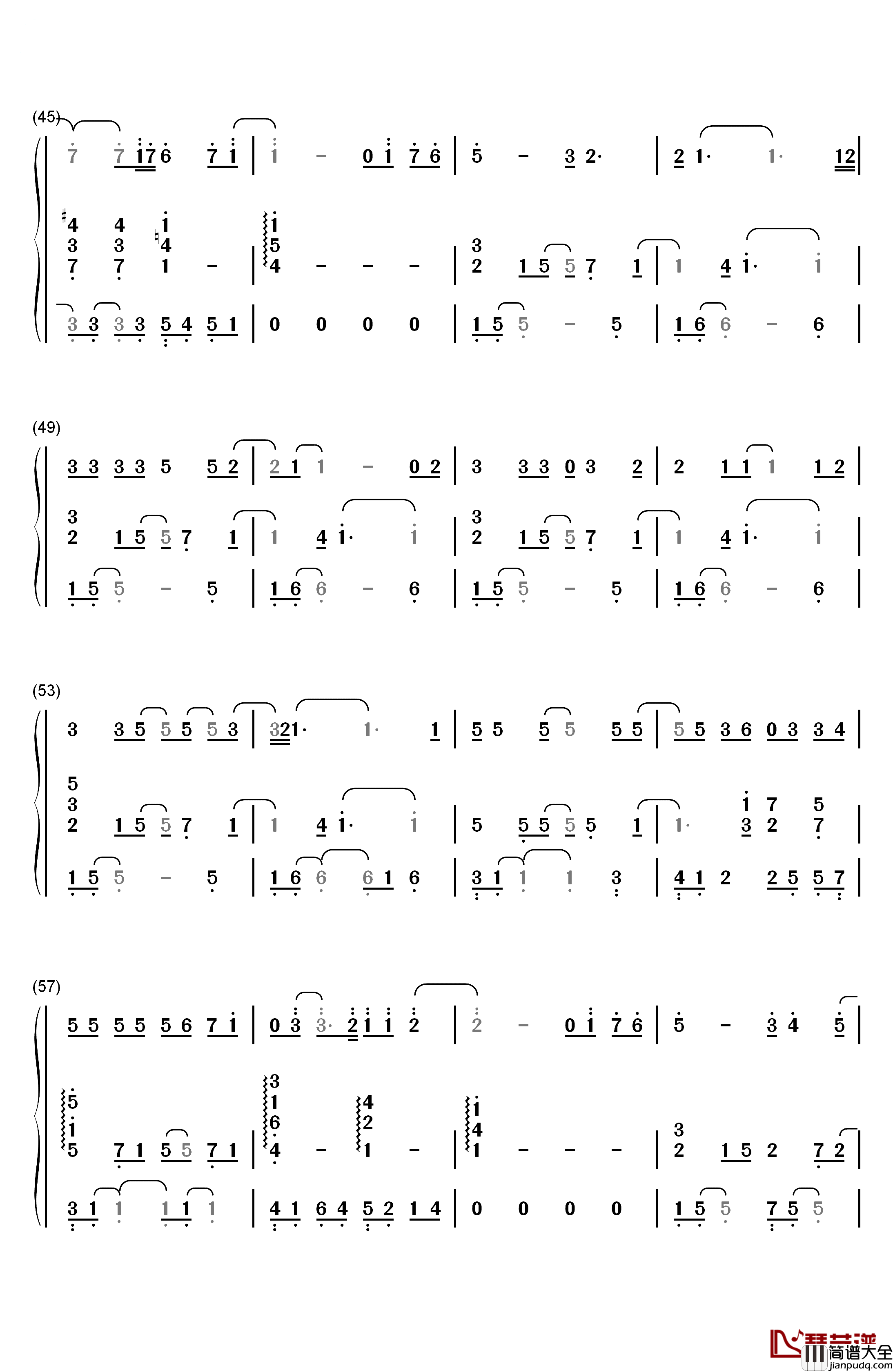 Journey钢琴简谱_数字双手_张韶涵