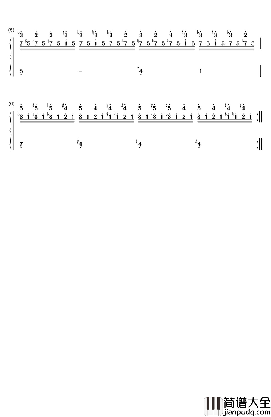 超级玛丽_熔岩关卡背景音乐钢琴简谱_数字双手_近藤浩治