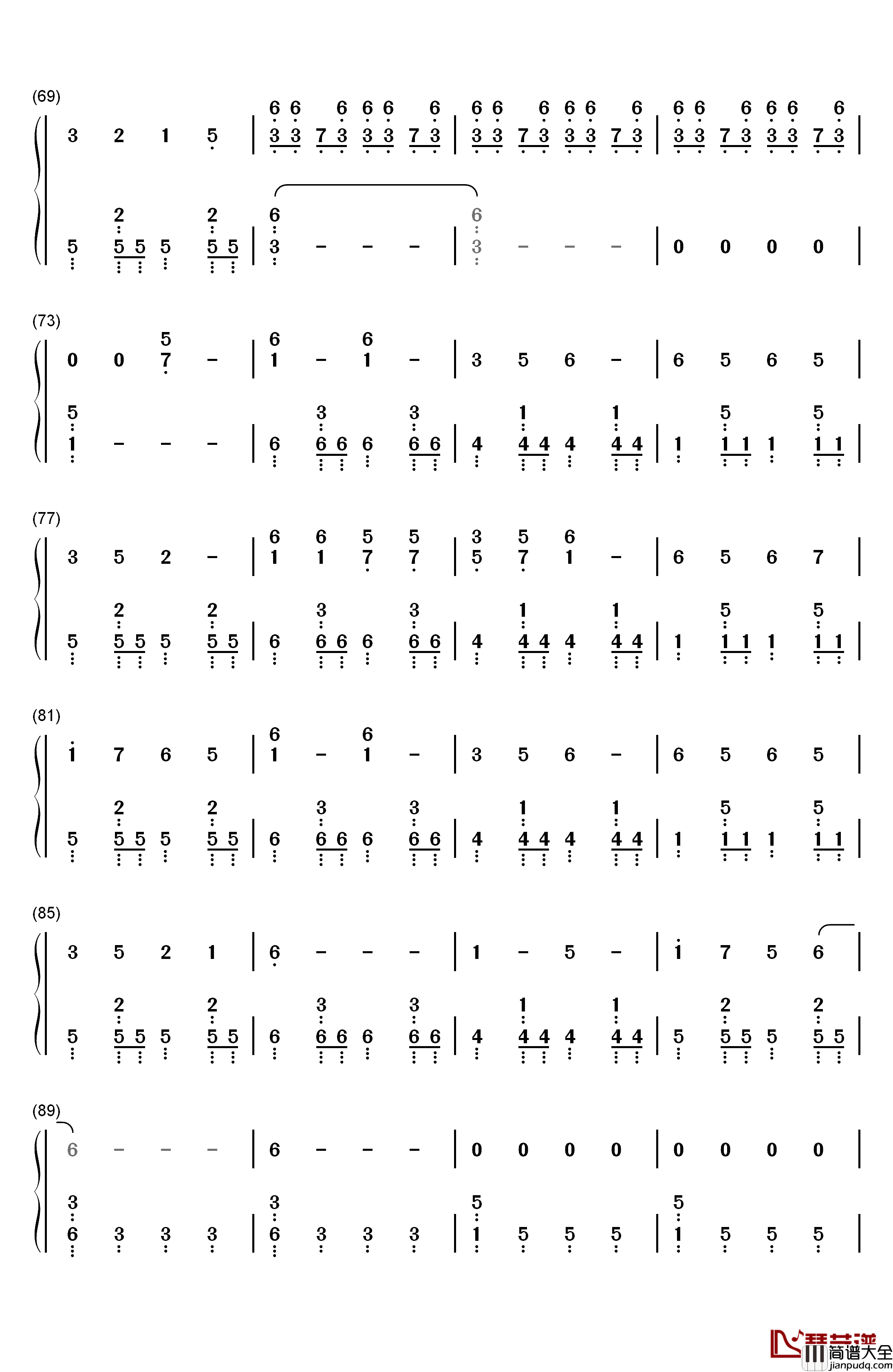 昙天钢琴简谱_数字双手_ドーズ(DOES)