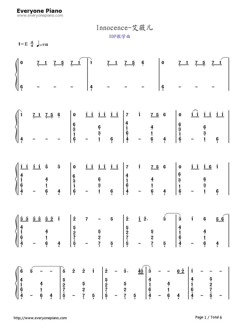 Innocence钢琴简谱_数字双手_Avril_Lavigne__艾薇儿·拉维妮