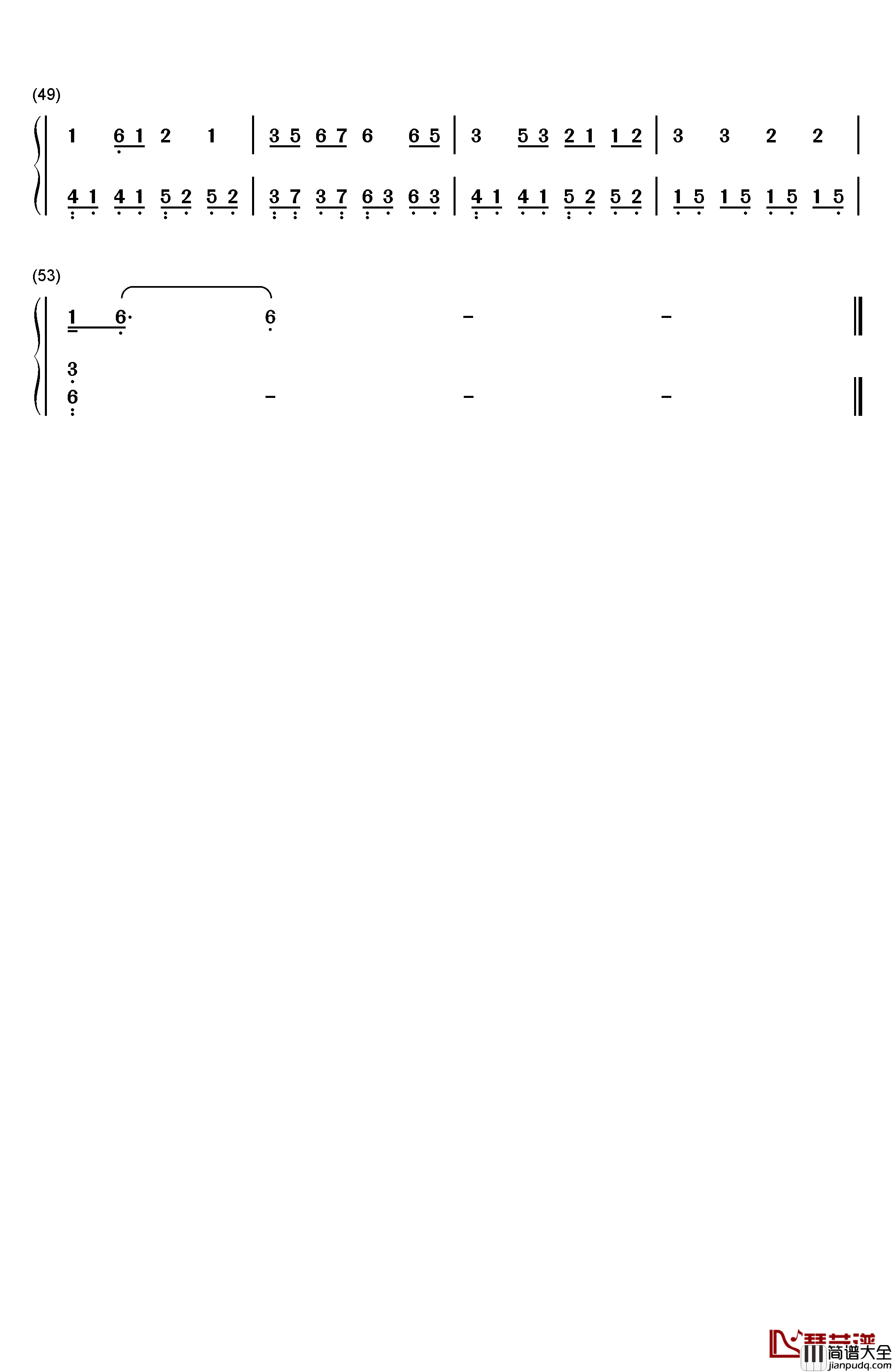 缘分一道桥钢琴简谱_数字双手_王力宏_谭维维