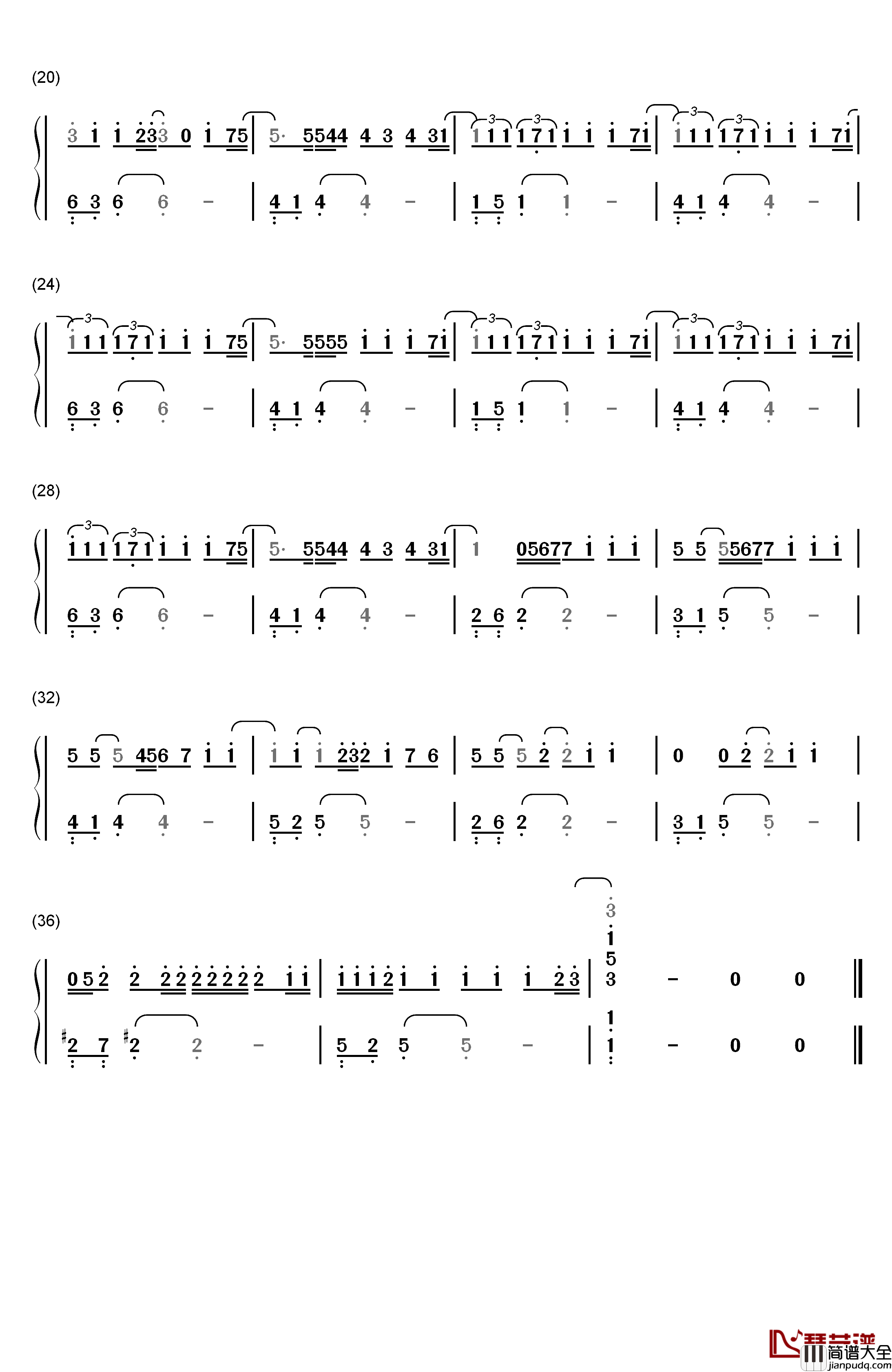 One_Less_Lonely_Girl钢琴简谱_数字双手_Justin_Bieber