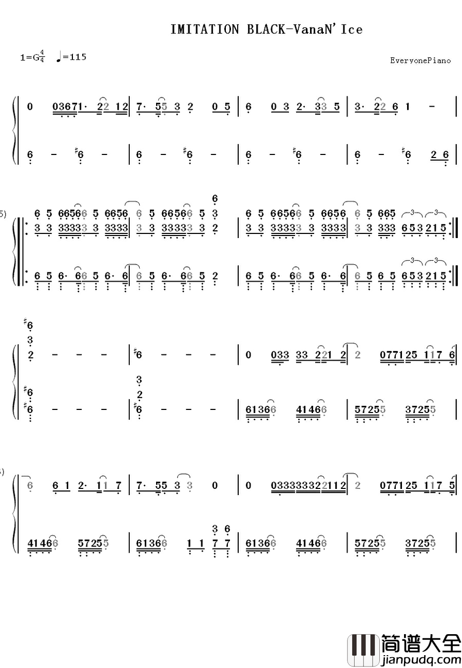 IMITATION_BLACK钢琴简谱_数字双手_VanaN'Ice(镜音レン_KAITO_神威がくぽ)