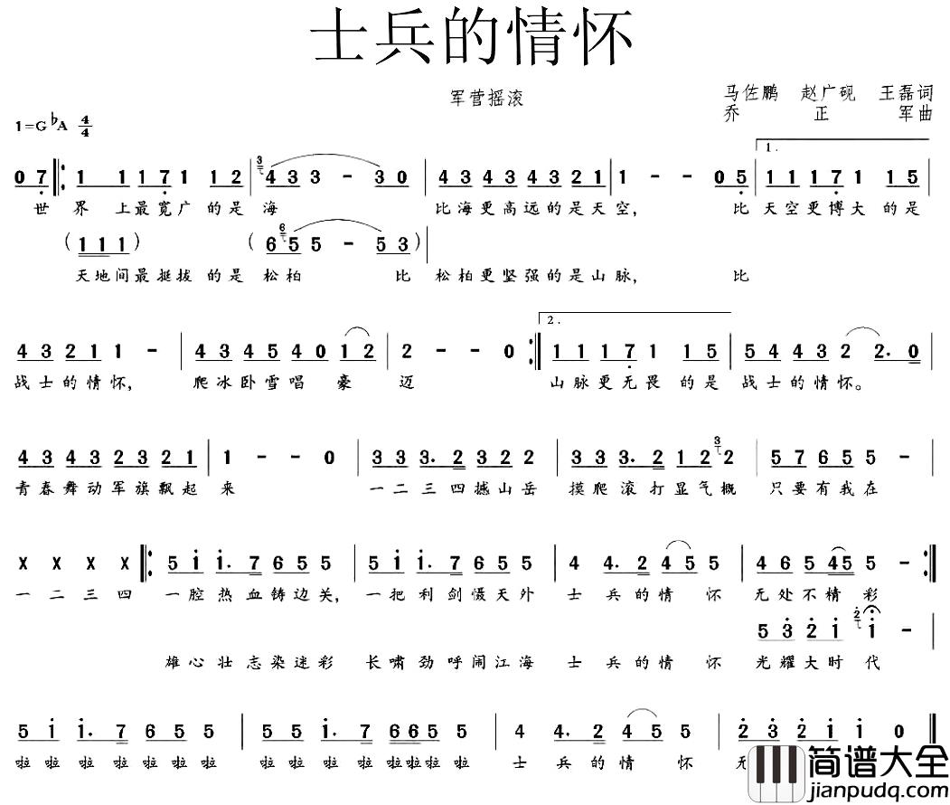 士兵的情怀简谱_马佐鹏、赵广砚、王磊词/乔正军曲